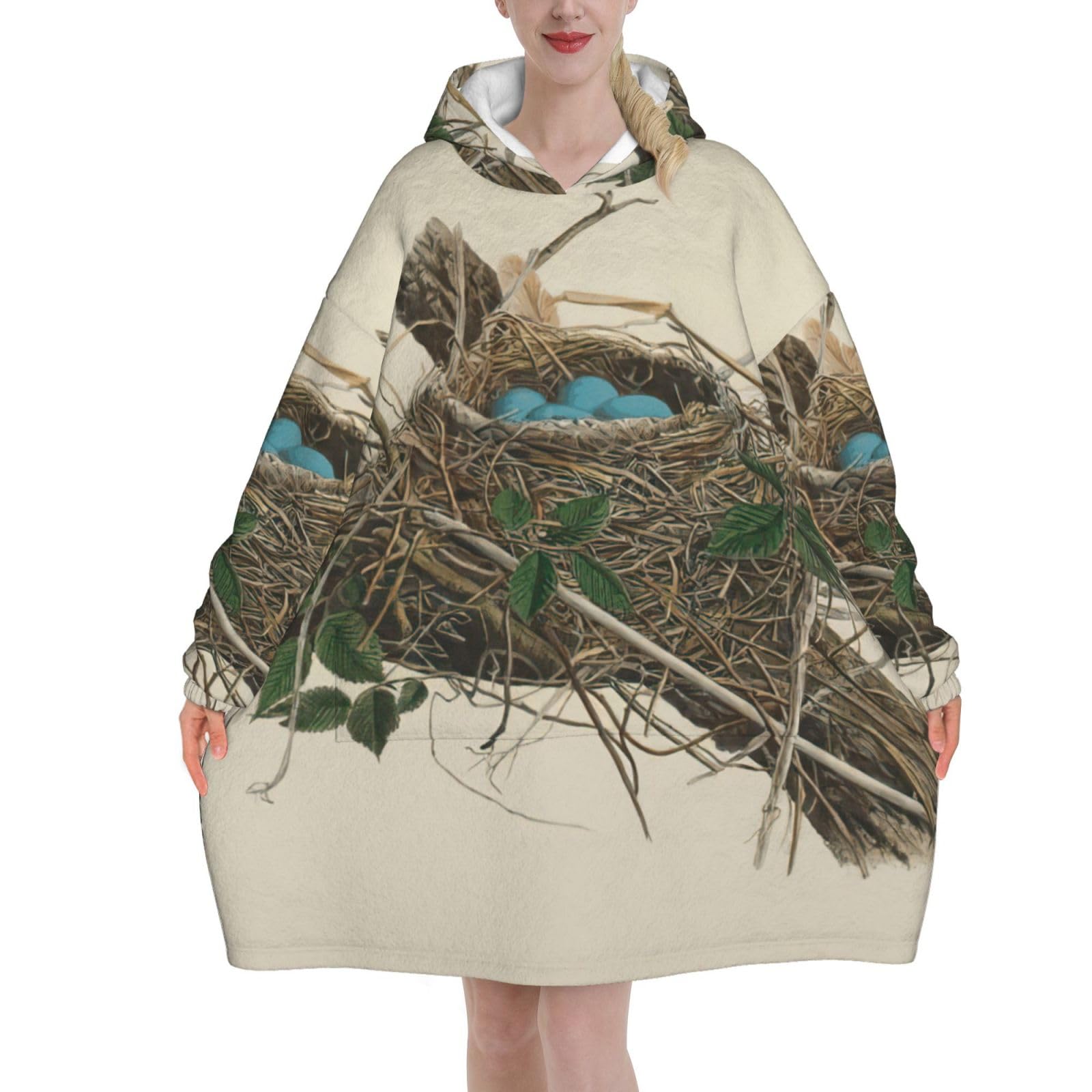 Couverture à capuche EdWal imprimé nid d'oiseaux : cadeau idéal femme - 8