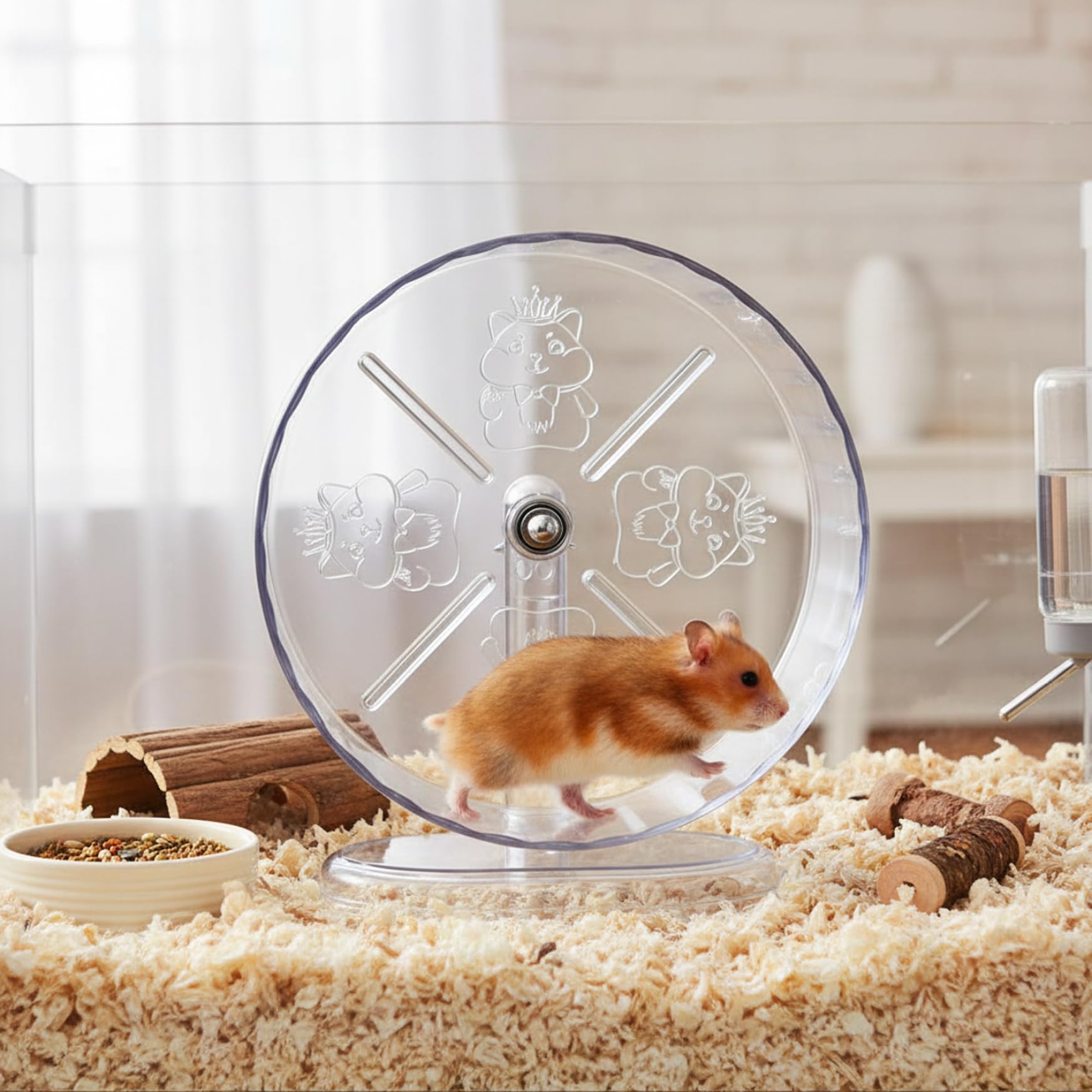 Roue de Hamster Super 24 cm, Roue de Course Transparente et silencieuse avec Support réglable pour Hamsters Nains, Souris, gerbilles et Petits Animaux Compagnie, Jouet d'exercice pour Animaux