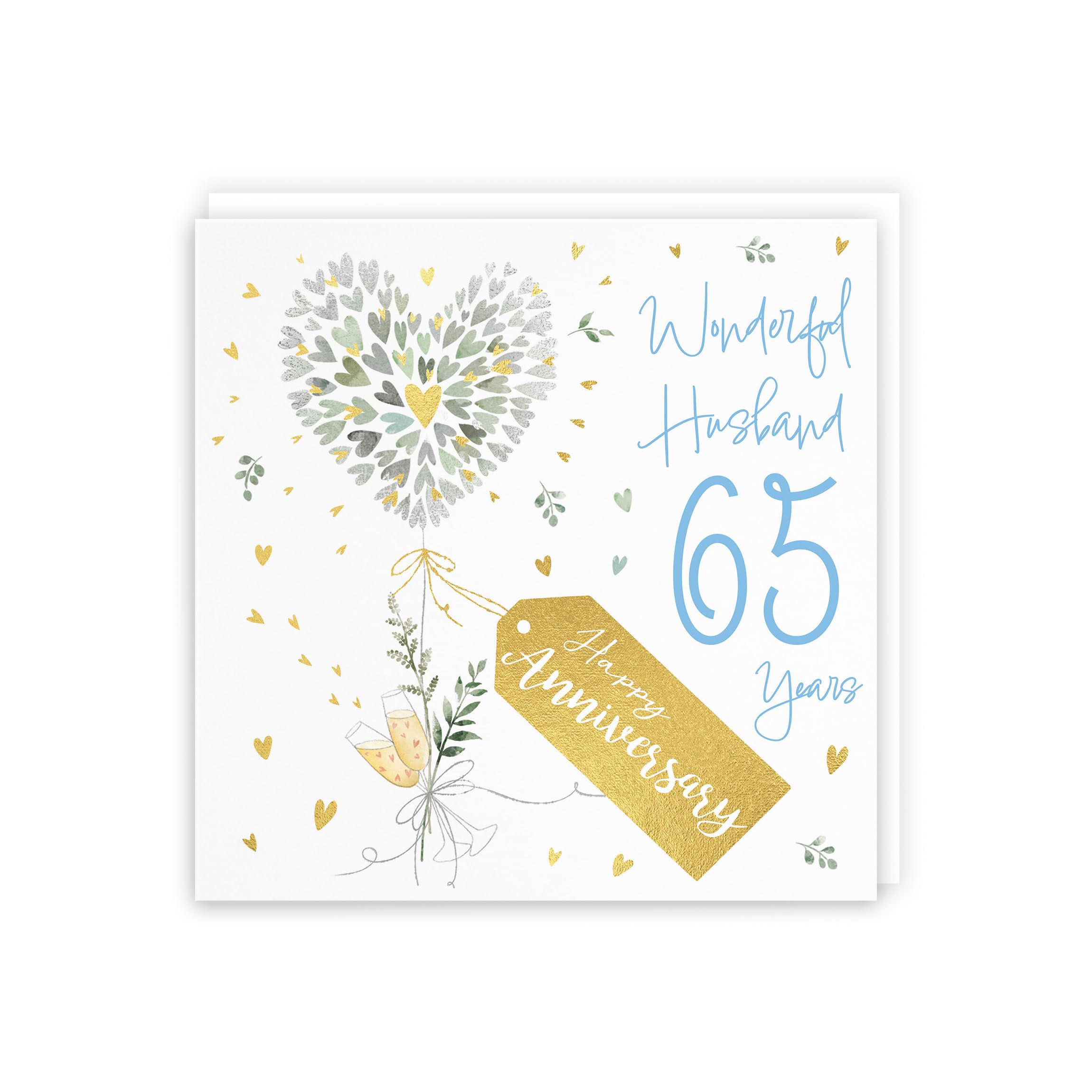 Hunts England, Husband 65th Anniversary Card, 65 Years Husband, Contemporary Hearts, Gold Foil - Image 2