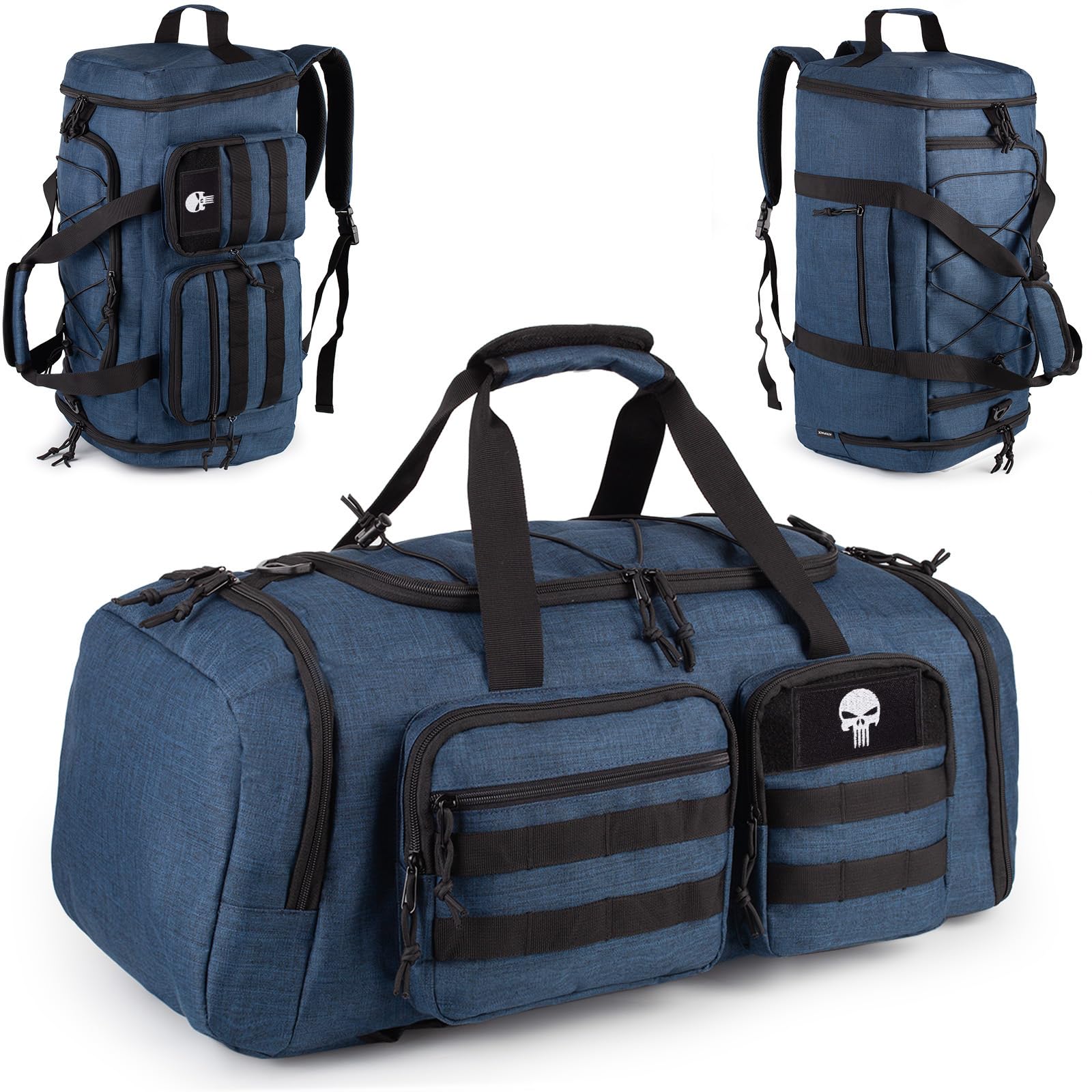 Bolsa Táctica Gimnasio Hombre, 3 en 1 Deportiva 50L para Viajes | Bolsa Deportiva Táctica 3en1, compartimento zapatos, tela impermeable, ideal para escapadas fin de semana, viajes y deportes