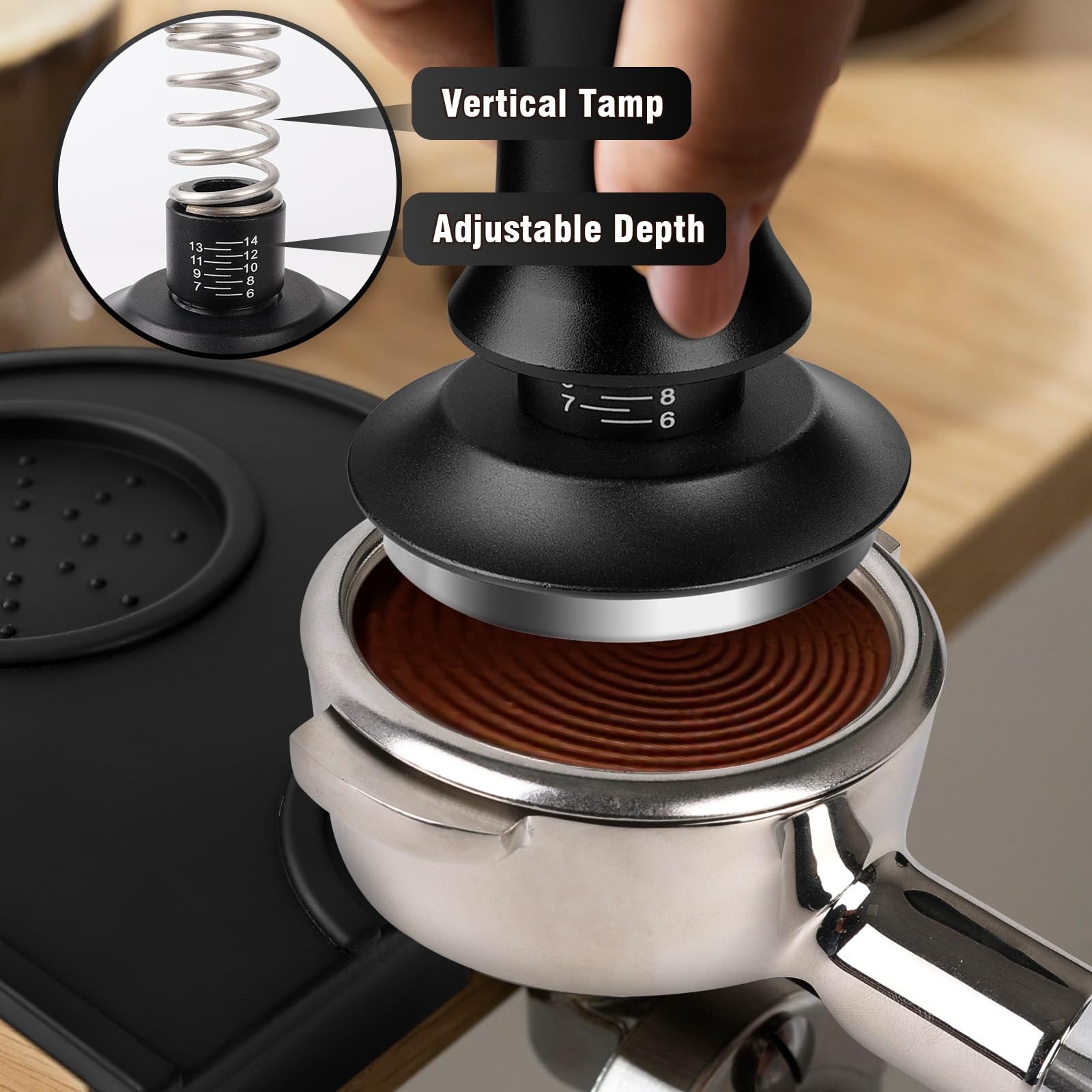 Tamper Per Caffè Wenosda 51mm - Con Base Ripple, Scala Regolabile E Accessori, Acciaio Inox - Foto 9