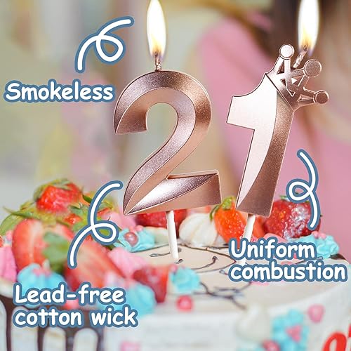 Miniatura 3 de Velas de cumpleaños número 18 para pastel, velas de oro rosa número 18 con corona, diseño 3D para pastel de cumpleaños para niñas y mujeres, fiesta