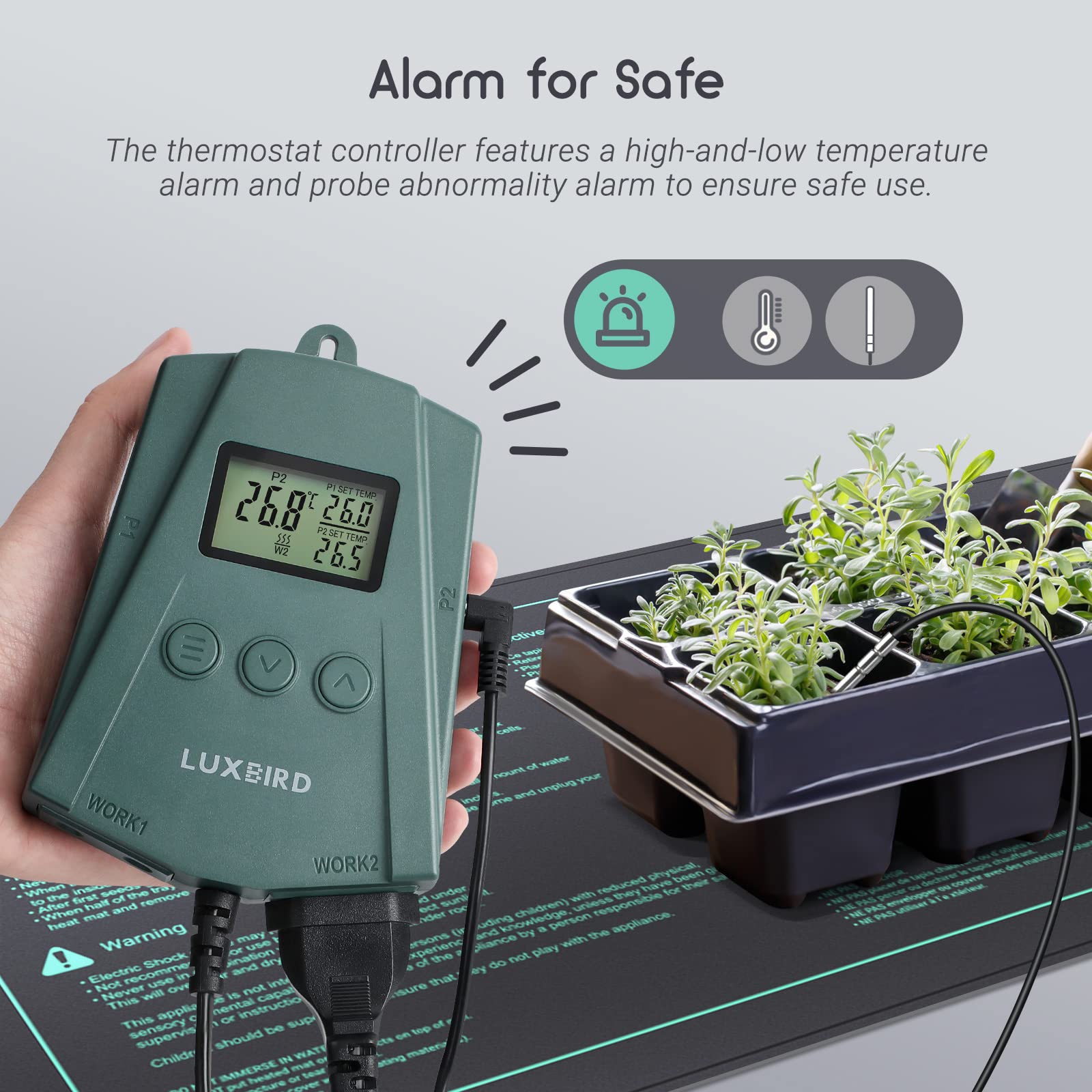 Luxbird Alfombrilla térmica para plántulas y Controlador de termostato, 21W Mantas calefactoras, Esterilla Calefactora para Siembra y Germinación en Interiores 2 Pieza Esterilla calefactora