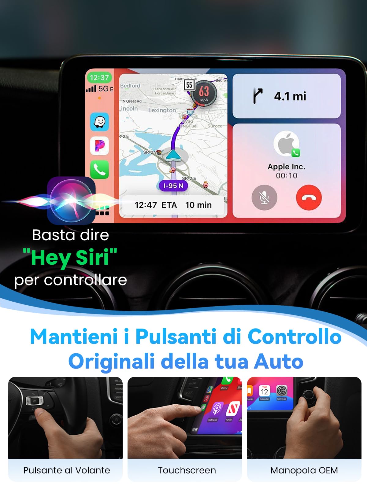 S2 Mini Adattatore CarPlay Wireless per iPhone, Converte Cablato in Wireless, USB e Type-C Plug and Play, Compatibile Auto con CarPlay Cablato dal 2016, iPhone iOS 10+