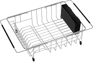 ipegtop expandable deep & large dish drying rack, over the sink, in sink or on counter dish drainer