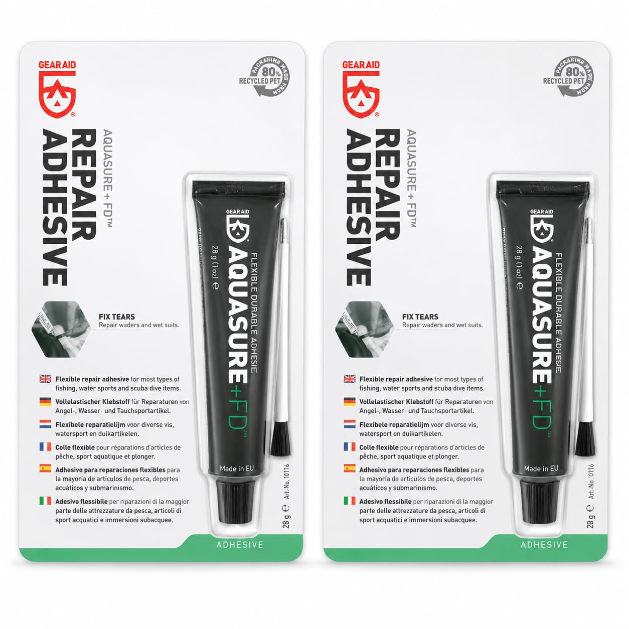 Gear Aid Aquasure +FD, flexible und wasserdichte Aufkleber aus Polyurethan, 2 Tuben à 28 g, für Neopren, Wathosen, Matten und Outdoor-Ausrüstung, 2 Stück