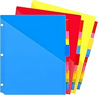 Vista 15 de WOT I Separadores de carpetas duraderos de 5 pestañas con bolsillo transparente, 3 juegos, separadores de plástico reutilizables para carpeta de 3