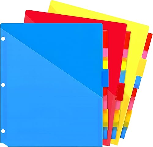 Miniatura 15 de WOT I Separadores de plástico con 5 pestañas con 2 bolsillos transparentes, 3 juegos, 15 separadores de carpetas para carpeta de 3 anillas, 5