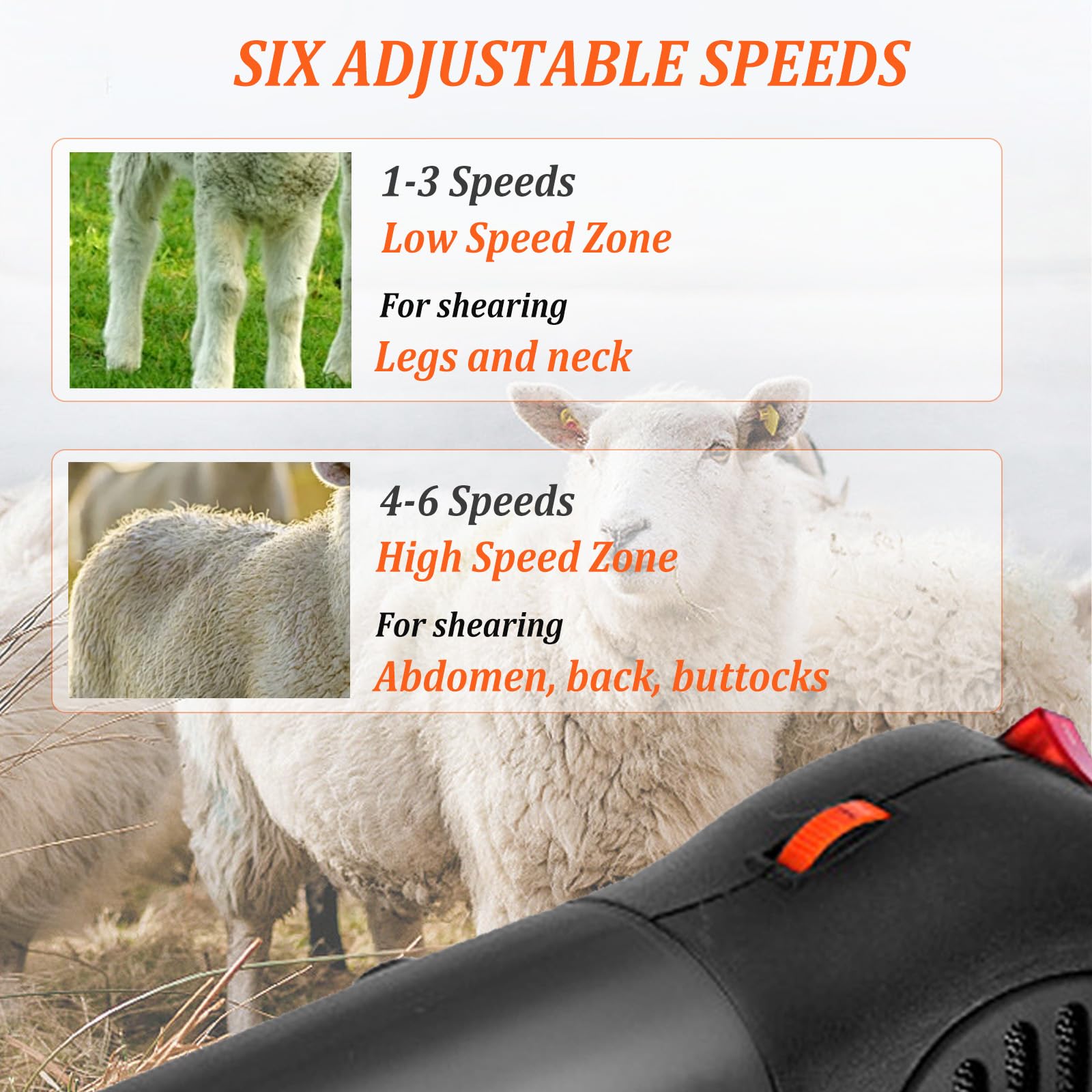 Tijeras Eléctricas para Ovejas 900W, 6-Velocidades Tijeras Profesionales para Ovejas, Cortadora de Pelo de Ganado de Granja,Ovejas, Lana, Cabras Corte de Pelo de Ganado de Granja