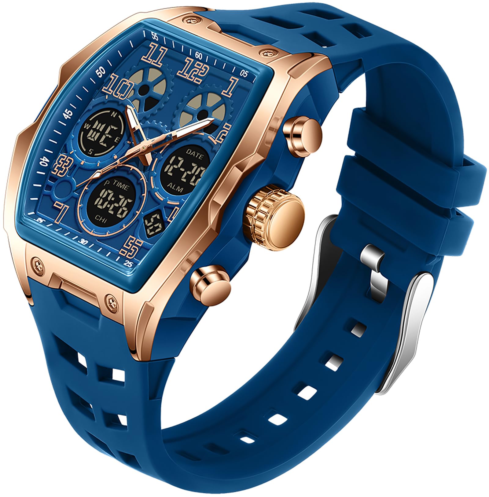 findtime Herren Armbanduhr Große Rechteckige Herrenuhr Sportlich Chronographen Datum Wasserdicht Militär Designer Uhren fur Männer Weiß Silikonband