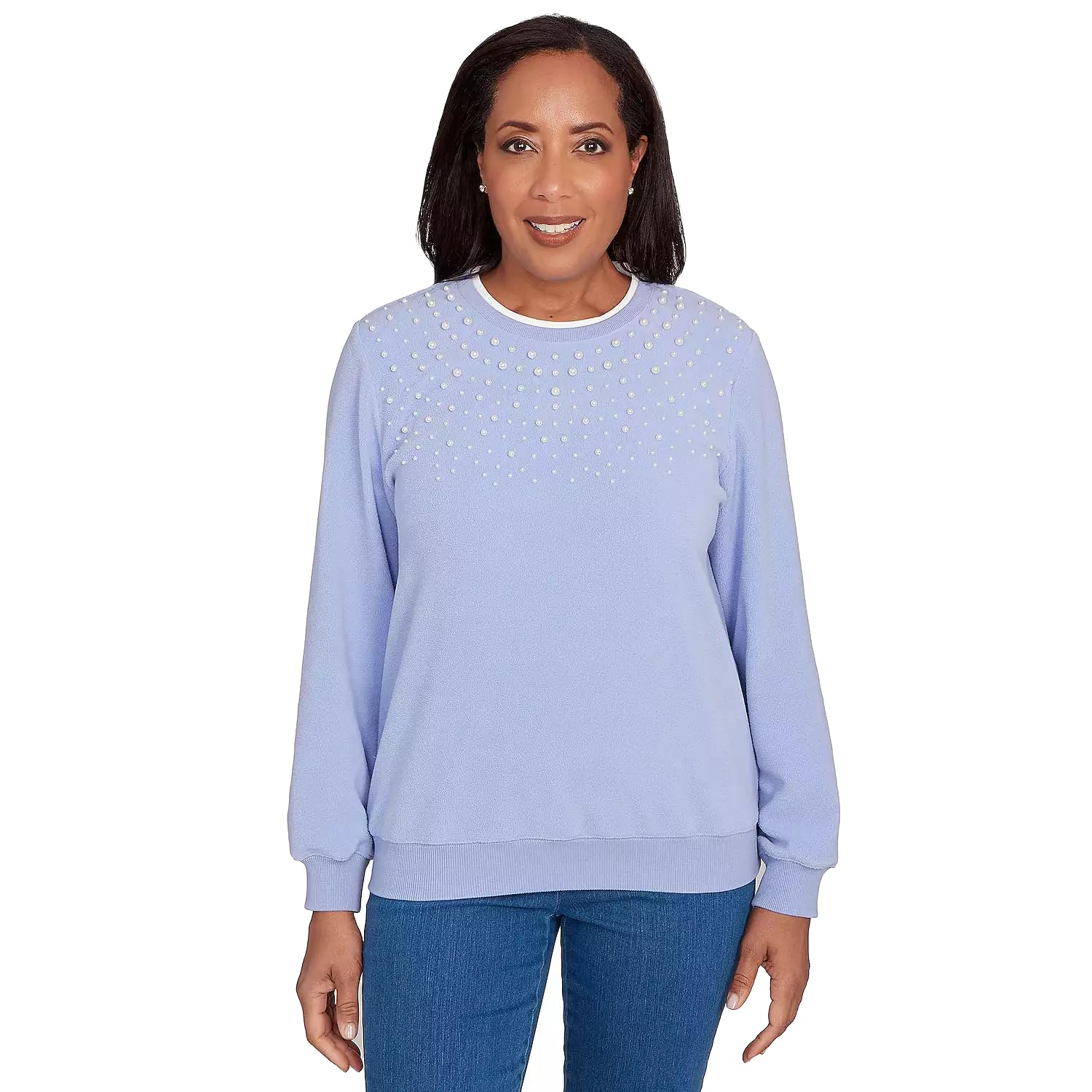 Alfred Dunner Womens Embellished Neckline Anti-Pill Sweater