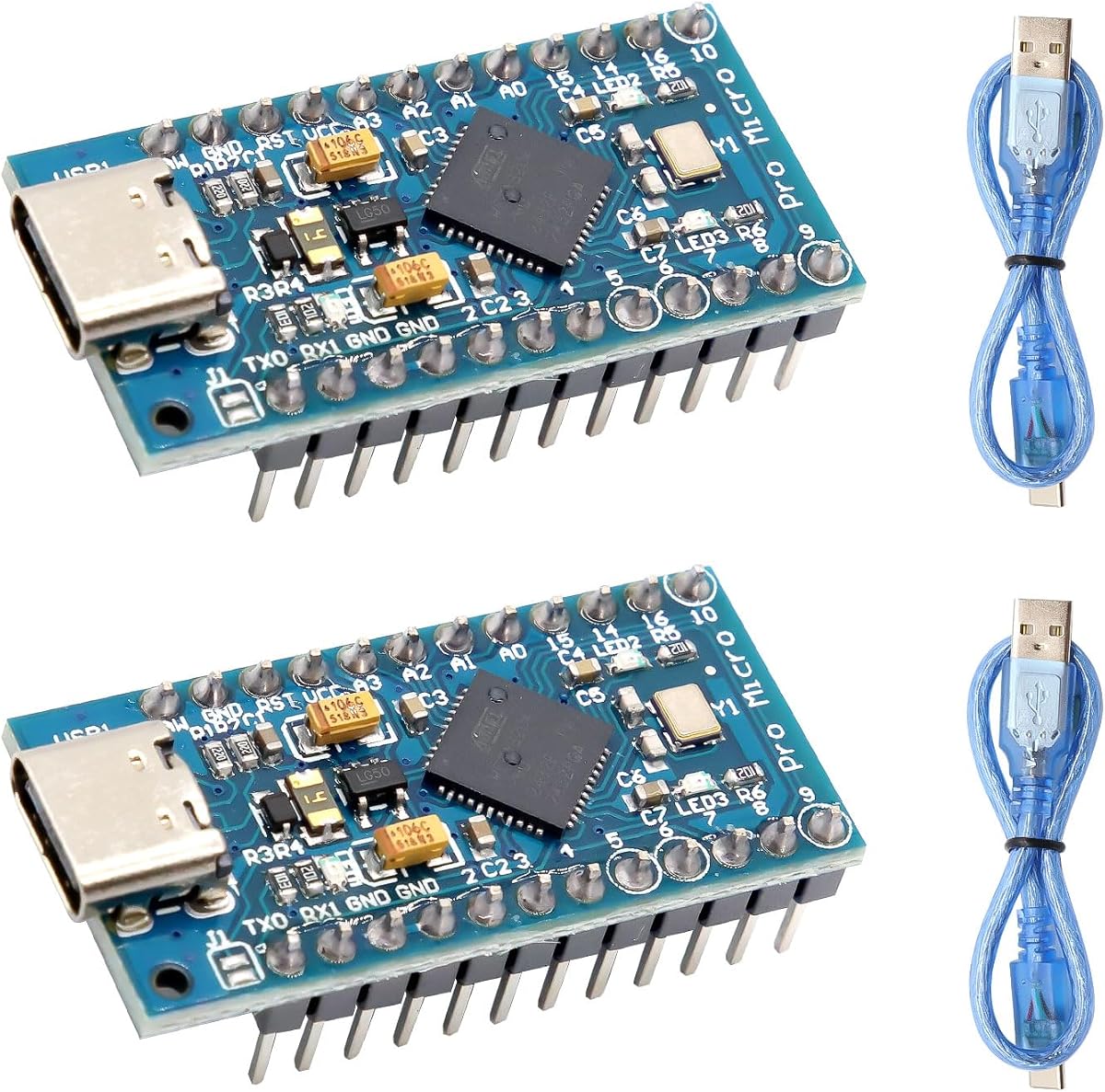 Placa de Desarrollo Pro Micro ATmega32U4 Pack 2 5V 16MHz con USB, Placa de Microcontrolador Compatible con Arduino IDE, Módulo Controlador USB Compacto para Electrónica DIY y Proyectos Embebidos