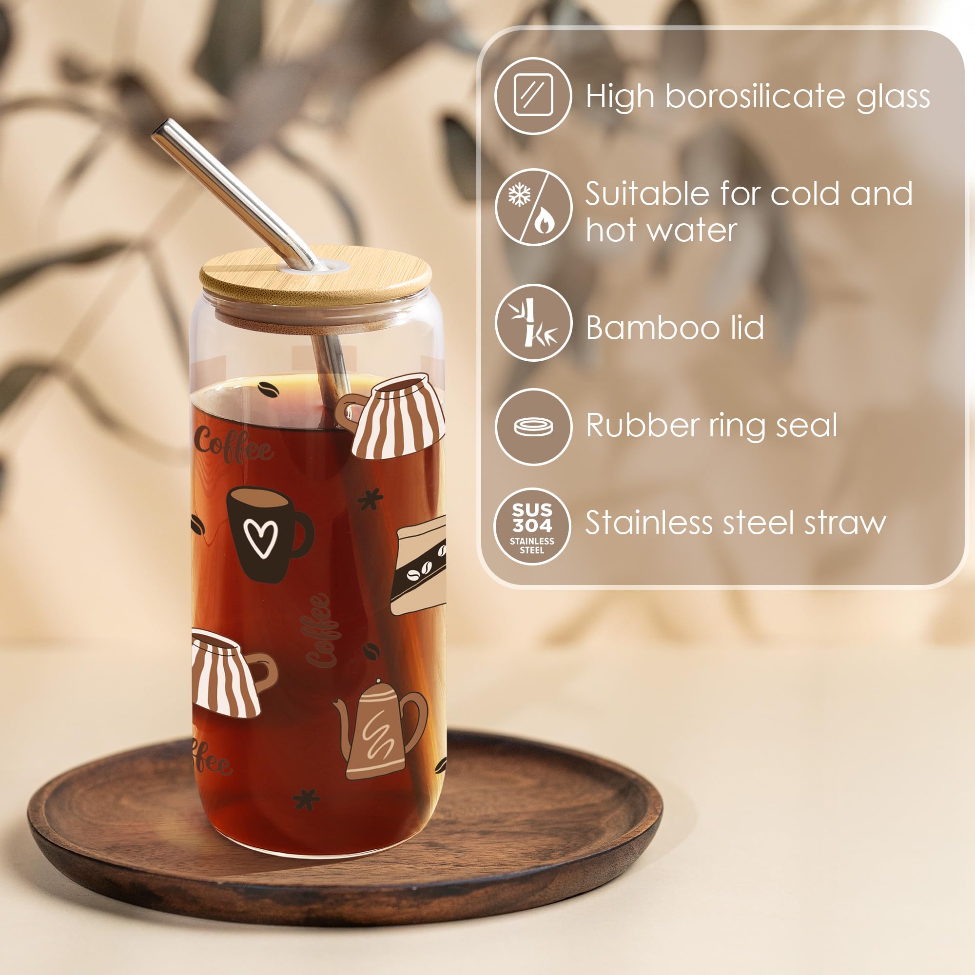 Joeyan Set Regalo per Persona Speciale – Supporto Emotivo all'Uncinetto e Tumbler Vetro 20oz Coperchio Cannuccia per Caffè Freddo, Regalo Compleanno per Amanti Caffè, Uomo e Donna