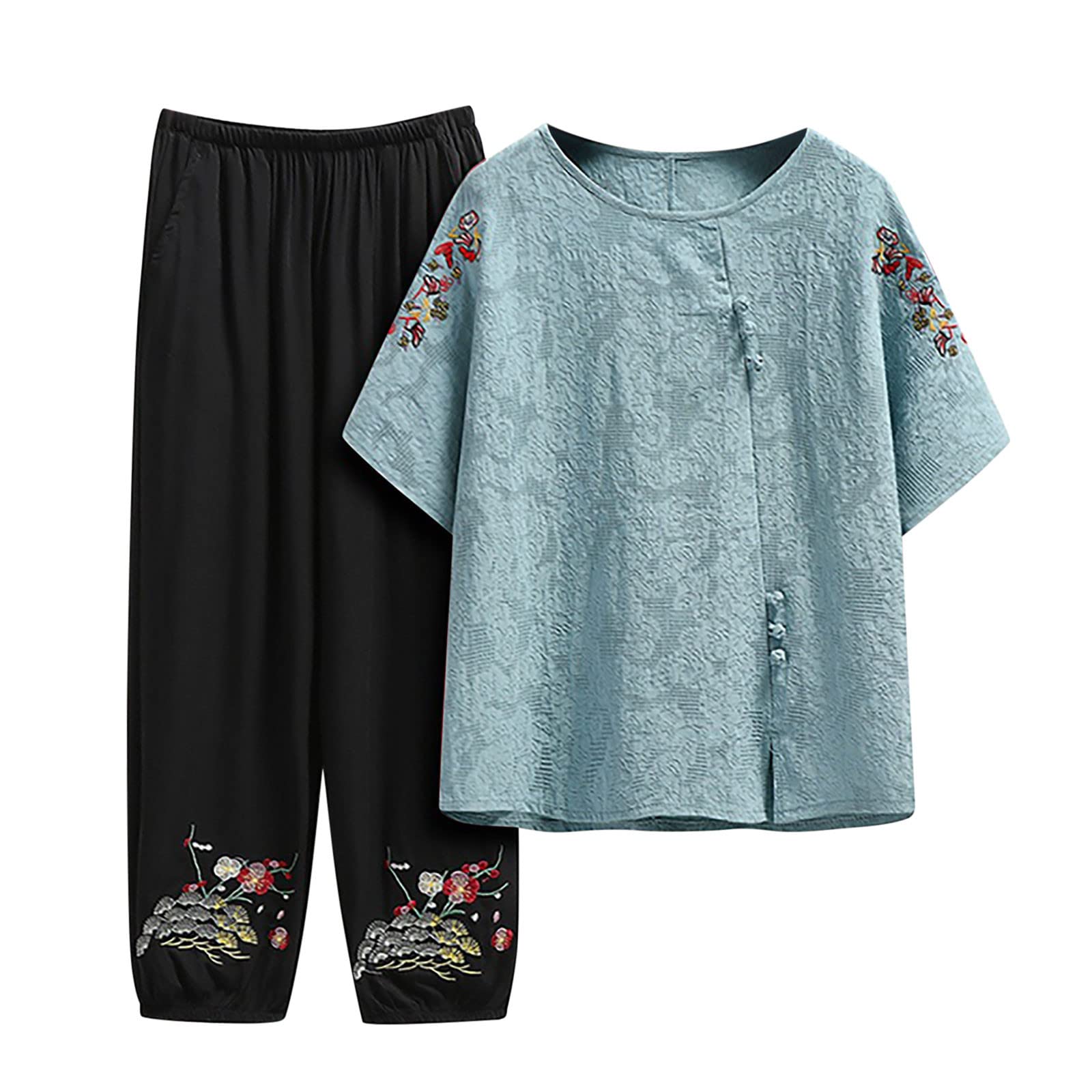 GenericWomen's Plus Size Tracksuit Sets 2 Piece Ladies Loungewear Pyjamas Summer Short Sleeve Lightweight Tops Joggers Sweatpants Sweats Track Suits Set Lounge Sets Pjs Sets Sale Clearance UK