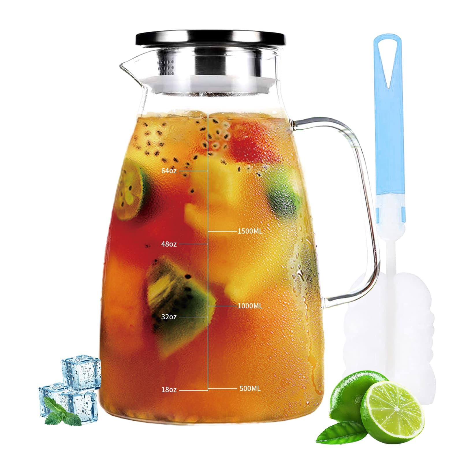 Bouilloire en verre de 2 L avec graduation précise et accessoires de nettoyage
