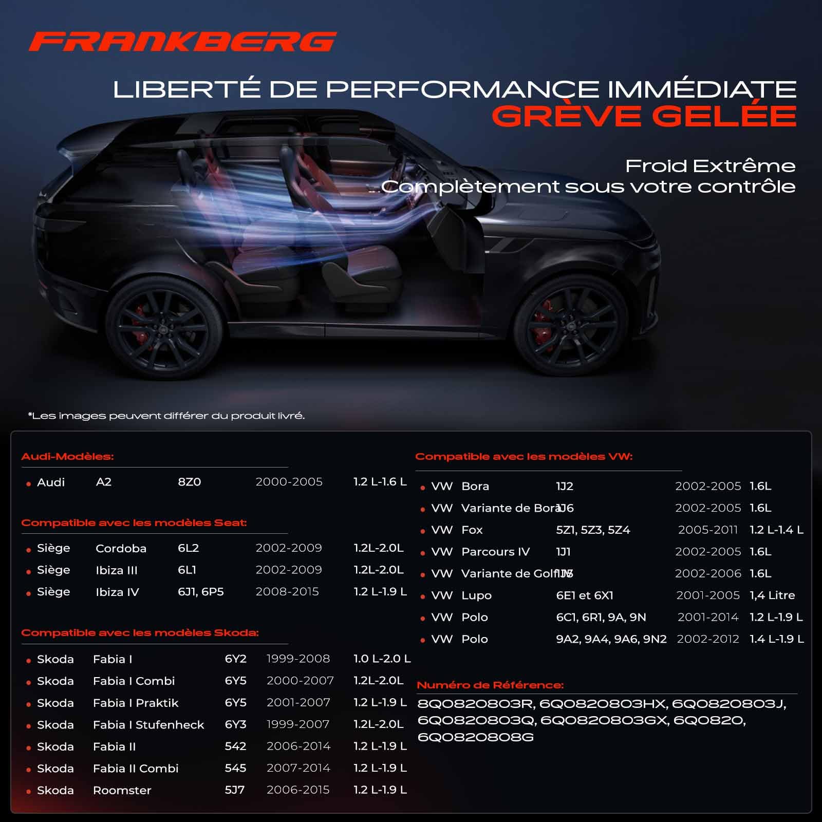 Frankberg Compresseur de climatisation avec embrayage 6Q0820803Q | Compatible avec: Polo 9A 9N, Golf IV Variant 1J5, Polo 6C1 6R1, R.o.o.m.s.t.e.r 5J7, Ibiza IV 6J5 6P1