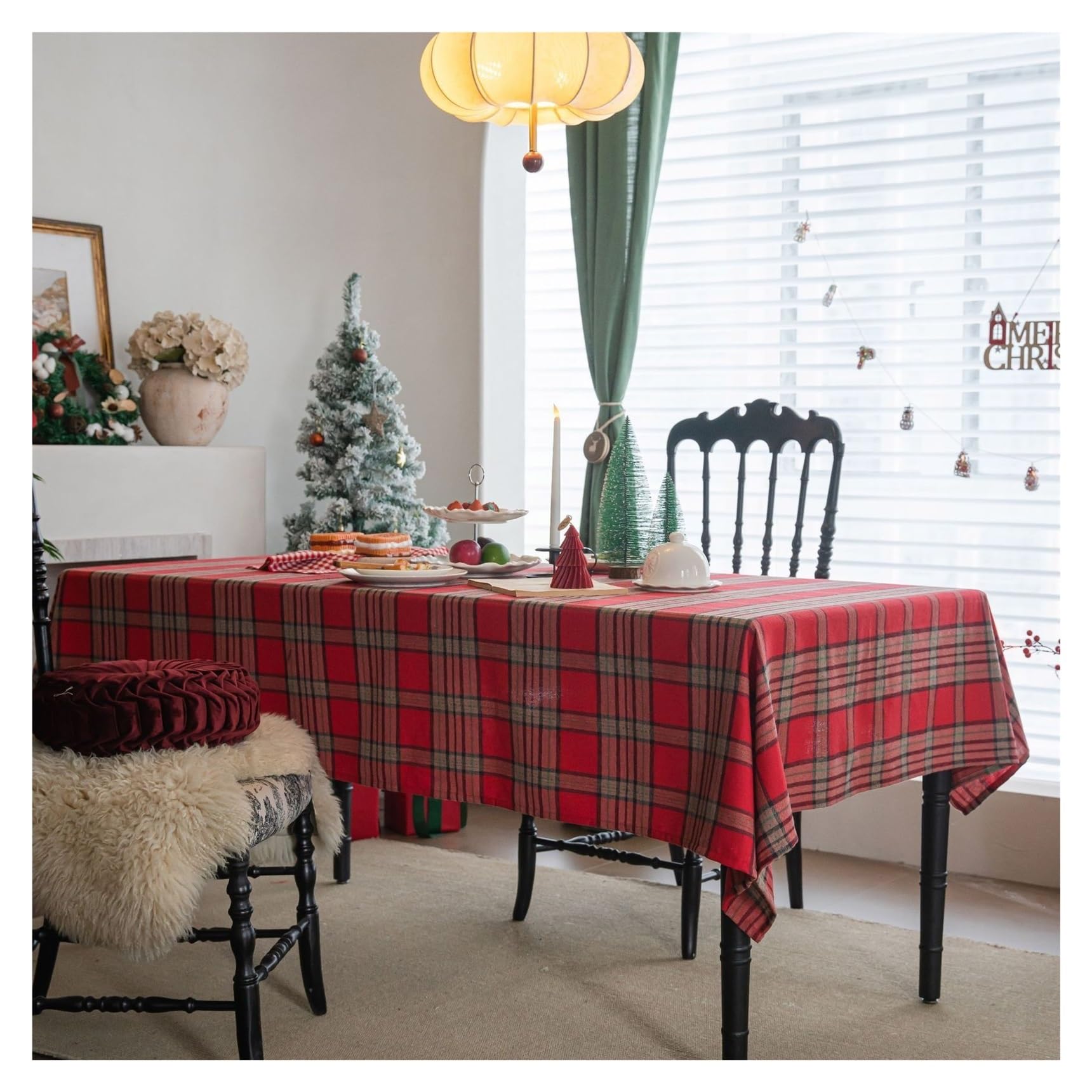 HYFEUOKF Christmas Tablecloth Thick Plaid Red Winter(100-140cm)