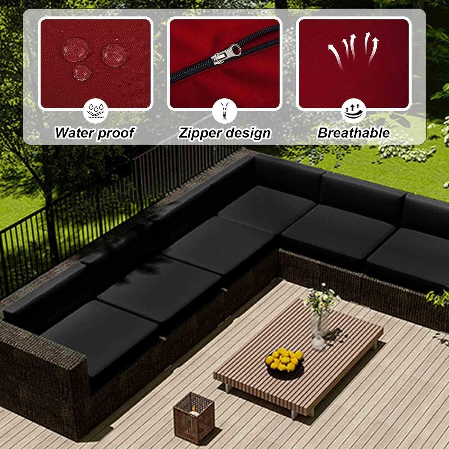 2/4PCS Patio Kussen Seat Covers Waterdicht, Heavy-Duty Oxford Stof, Sofa Slipcovers met Rits, Wasbare Anti-Slip Vervanging voor Outdoor Meubels(Donkergroen,65x65x10cm 2pcs