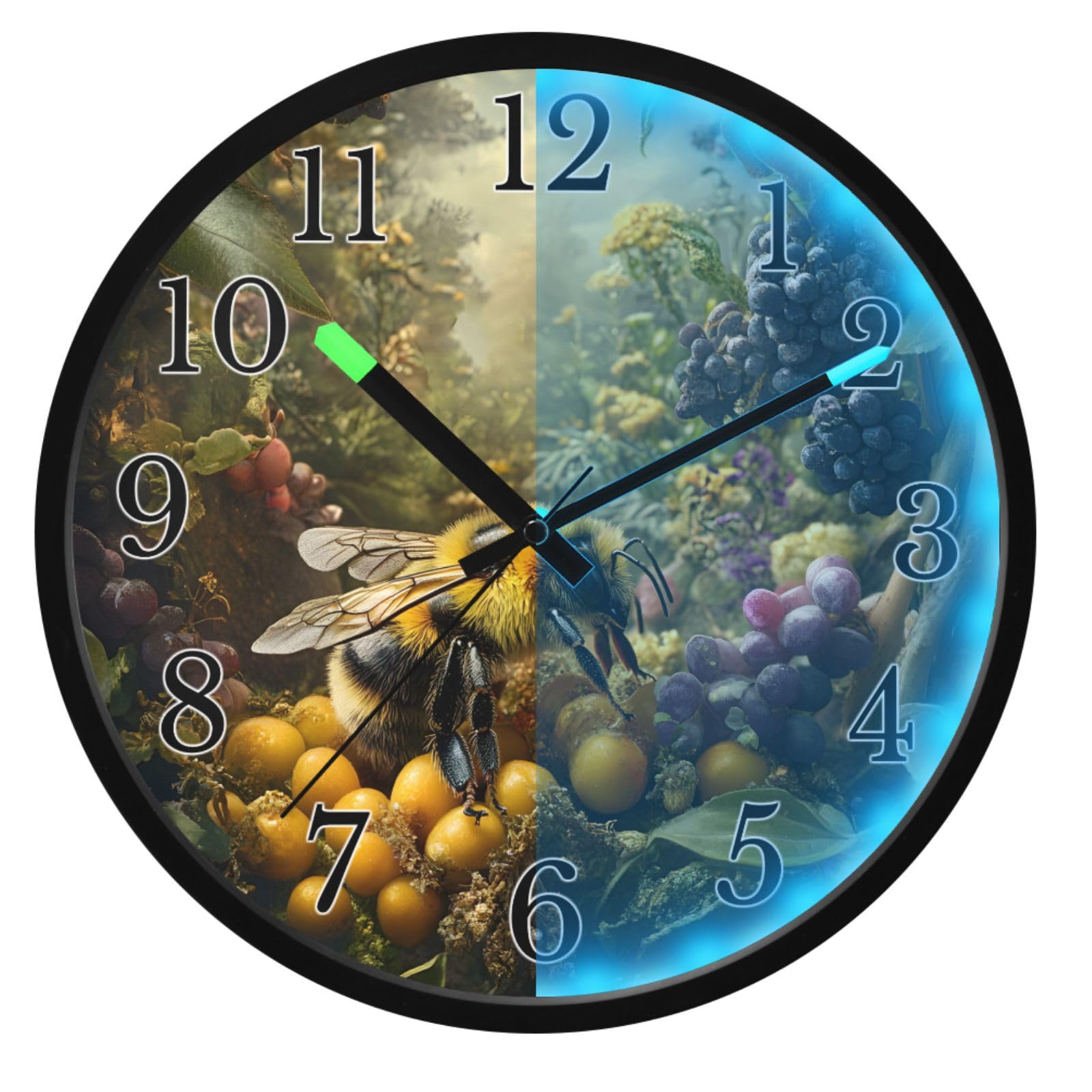 Mnsruu Reloj de pared luminoso con diseño de panal de abeja y uva, funciona con pilas, silencioso, brilla en la oscuridad, para sala de estar, cocina, 30,5 cm