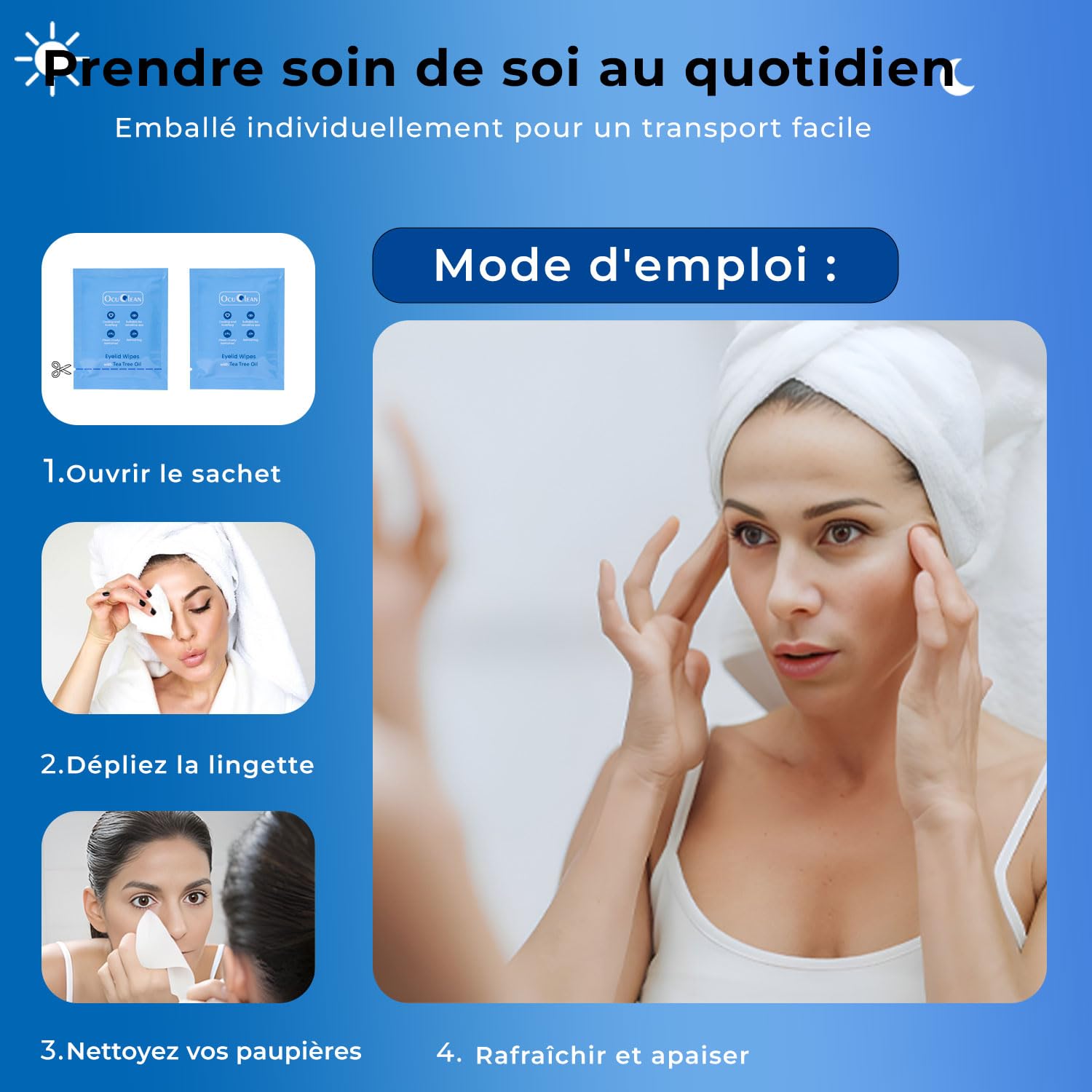 Ved lingettes pour les paupières pour le traitement périoculaire chez les adultes et les enfants. Lot de 30 lingettes stériles pré-humidifiées (LOT DE 2)
