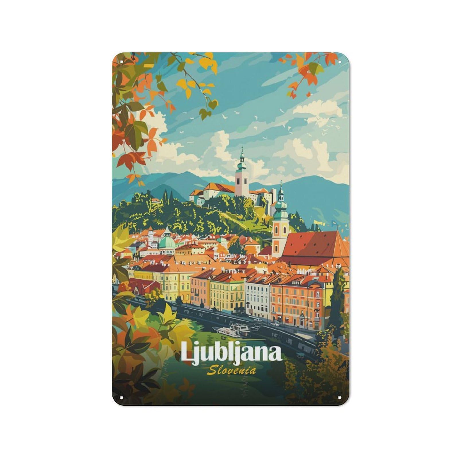 Ljubljana, Slovenia Cityscape Garden Room Metal Sign 30x20cm, Vintage Shed Wall Decor for Conservatory, Home Bar Or Utility Room