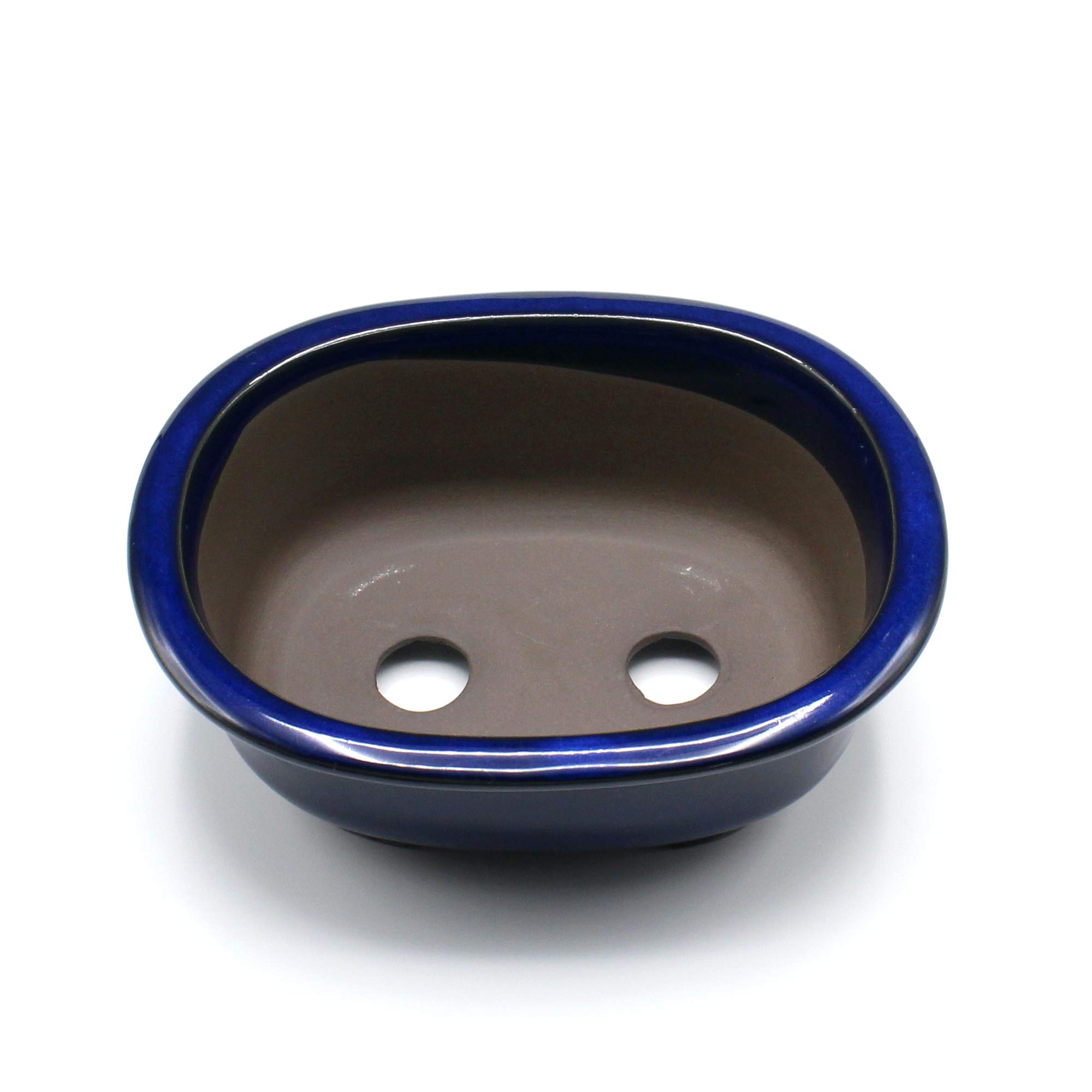 盆栽鉢/中型鉢丸型/ブルー/落款有り