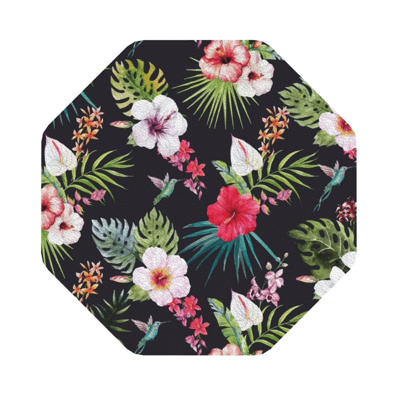 floral PU Leather Coasters Set of 6 Octagon Drink Coasters