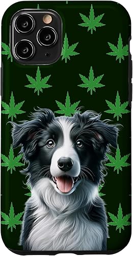 iPhone 11 Pro Black Border Collie Hemp Leaf Green Pattern Case