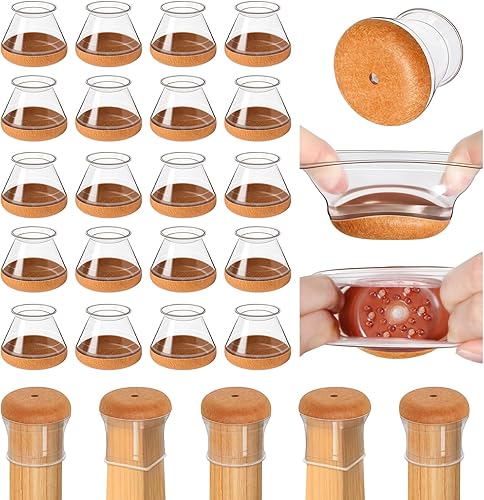 OCONDA 20 protectores de suelo para patas de silla para suelos de madera dura, deslizadores de muebles de goma transparente con fieltro, fundas de