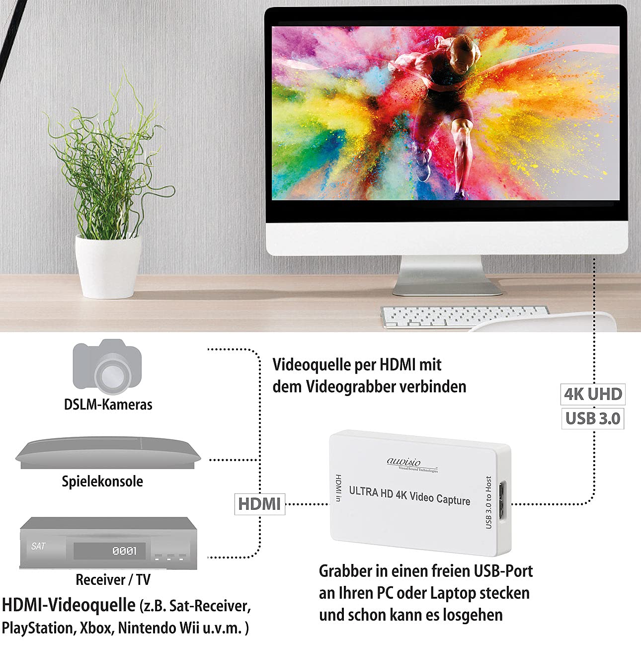 auvisio HDMI Videorecorder: HDMI-Video-Rekorder & Streaming-Box, 4K / UHD, USB 3.0, 30 Bilder/Sek. (Recorder, DVR, PS5)