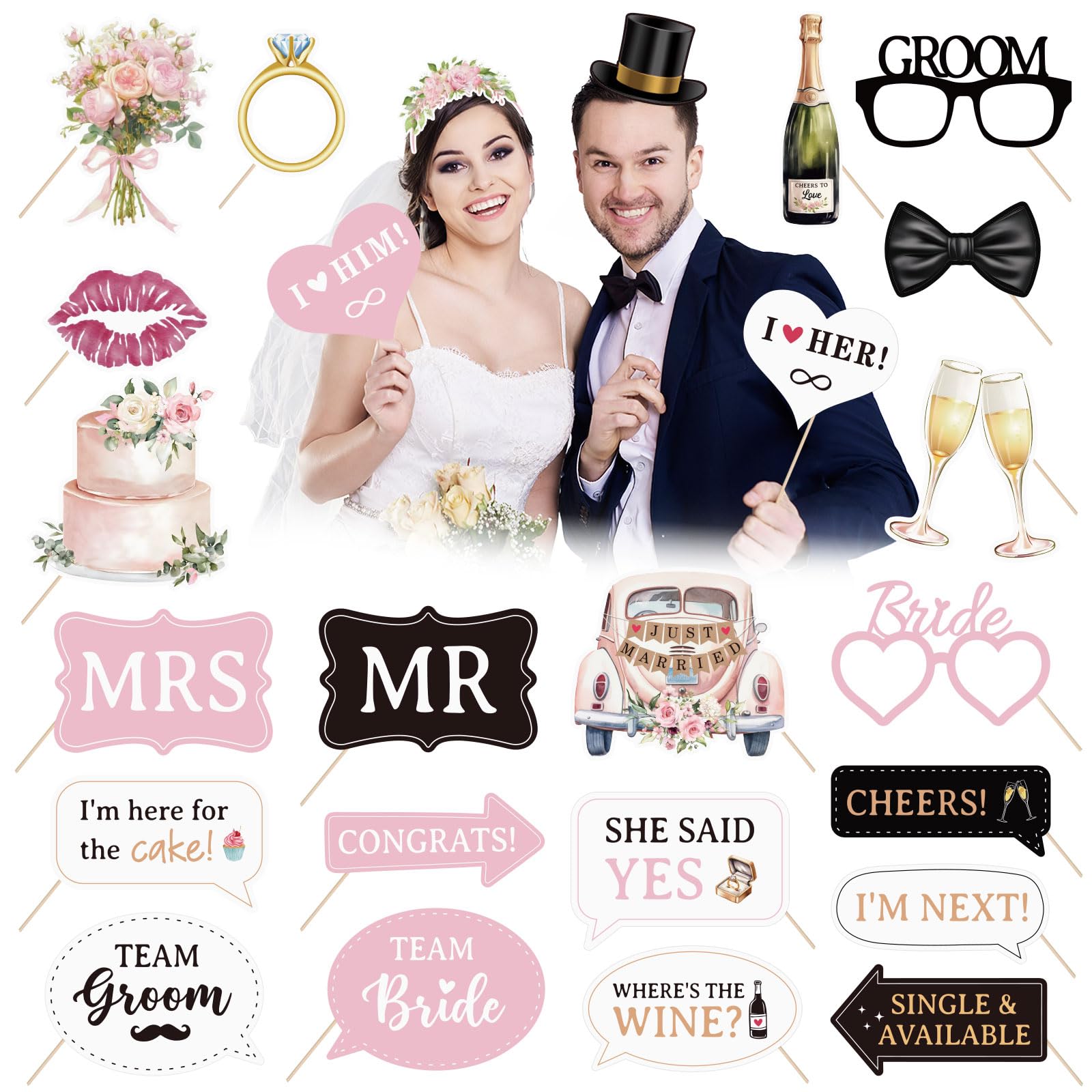 Set 25 Accessori Photo Booth Per Matrimoni E Addio Nubilato - Giochi Divertenti Fai Da Te - Foto 8