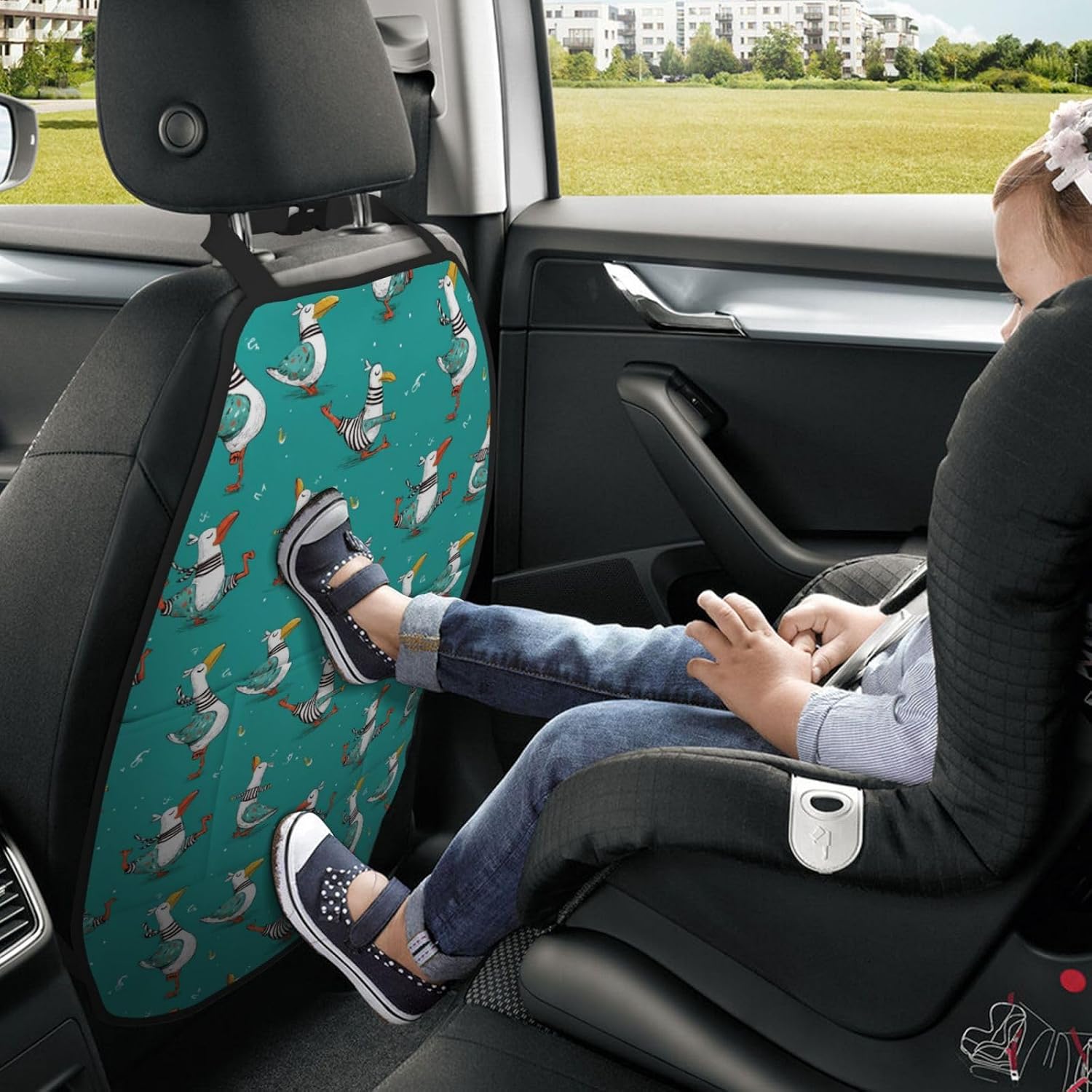 Funny Sailor Seagull Nautical Captain Pattern Car Seat Back Kick Protector 2 Pack, 18.5x26.4 Inch Anti-Kick Pad, Waterproof Oxford Fabric Large Rear Seat Cover for Kids Pets Fits SUV Jeep Truc