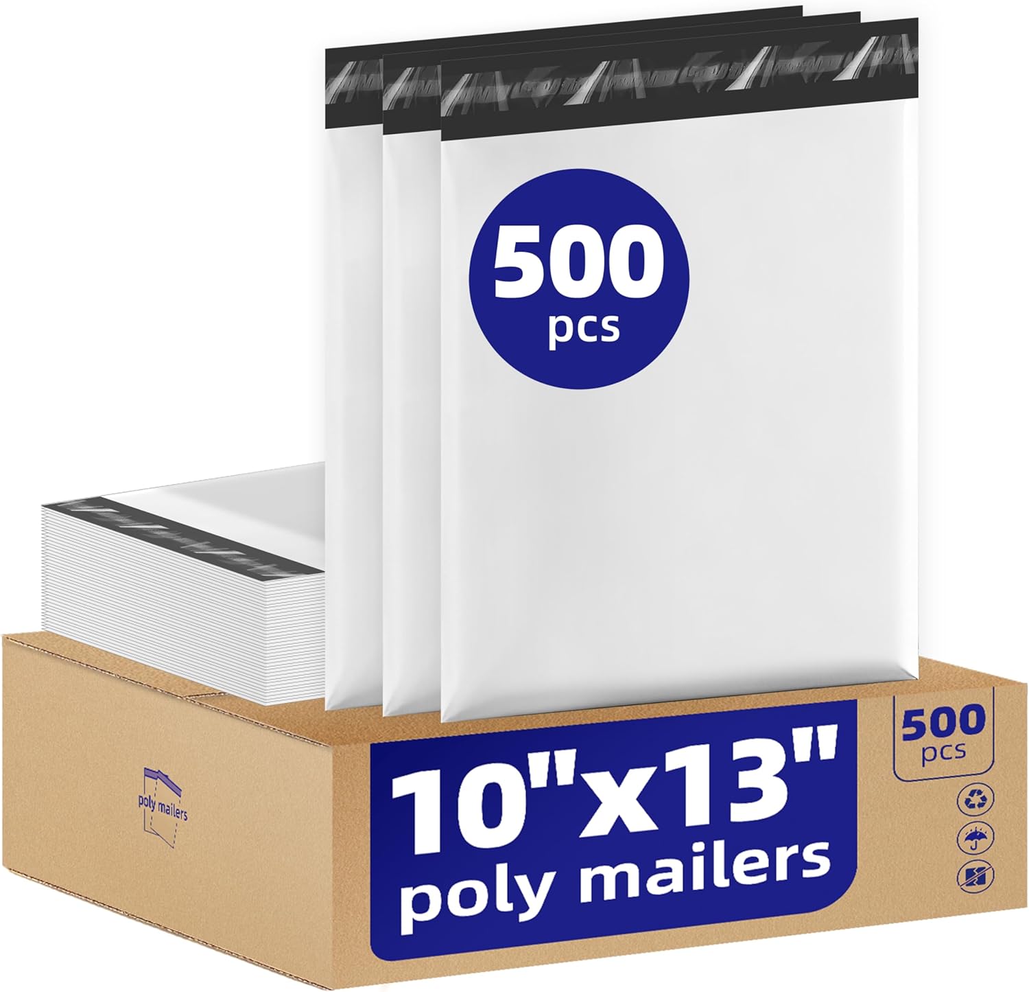 500pcs Poly Mailers 10x13 For Ecommerce Shipping,Online Retail Packaging,Business Mailing,PE Tear Resistant Waterproof Adhesive Self Seal Bag,Bags Envelopes Clothing Package,Large,White