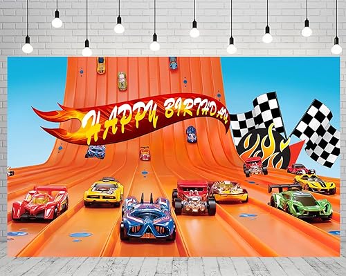 Hot Wheels - Telones de fondo para decoraciones de fiesta de cumpleaños, fondo rojo para fotos de auto para decoración de mesa de pastel, pancarta