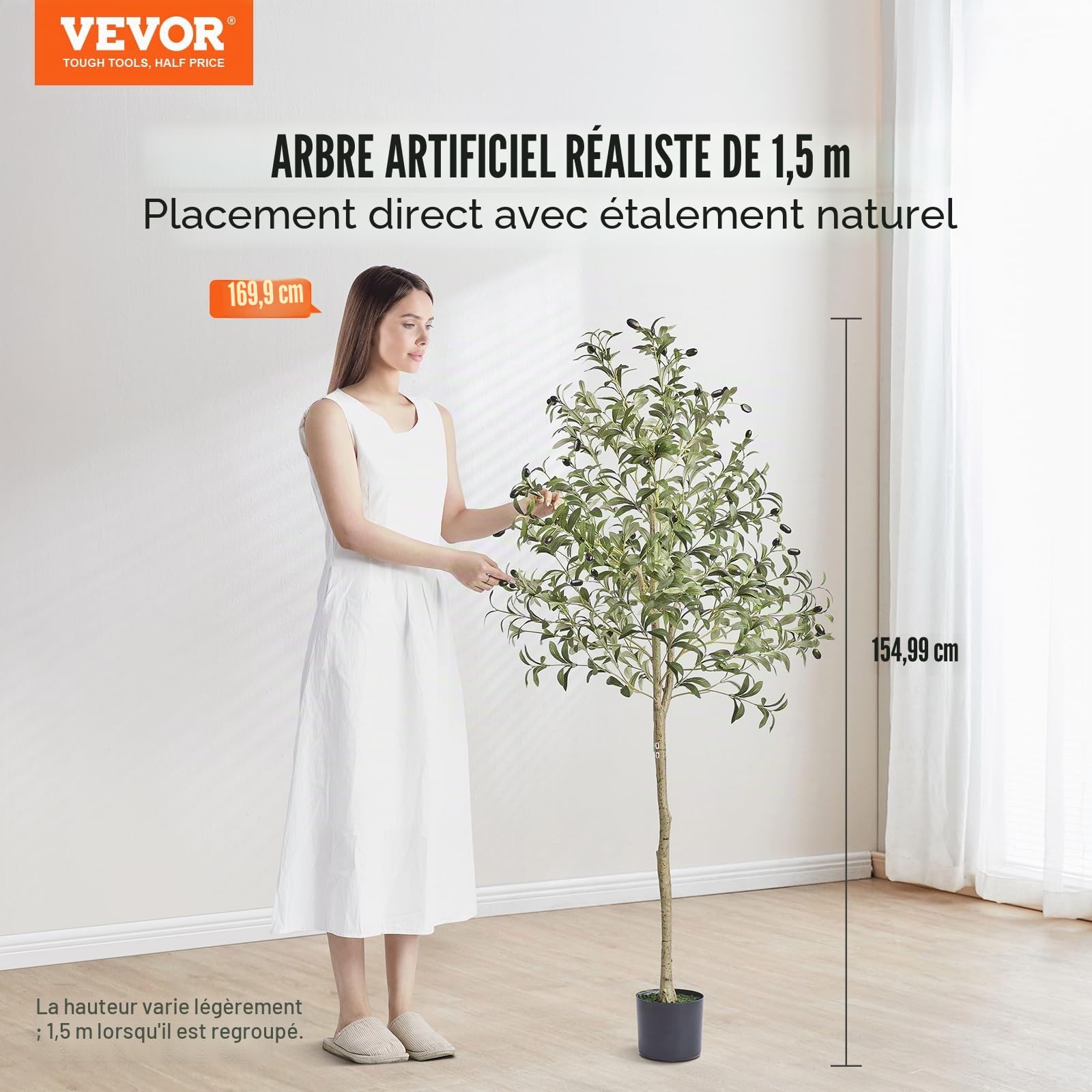 VEVOR Faux Arbre 155 cm Vert Plante Artificielle PE Haut Olivier avec Pot 150x125 mm
