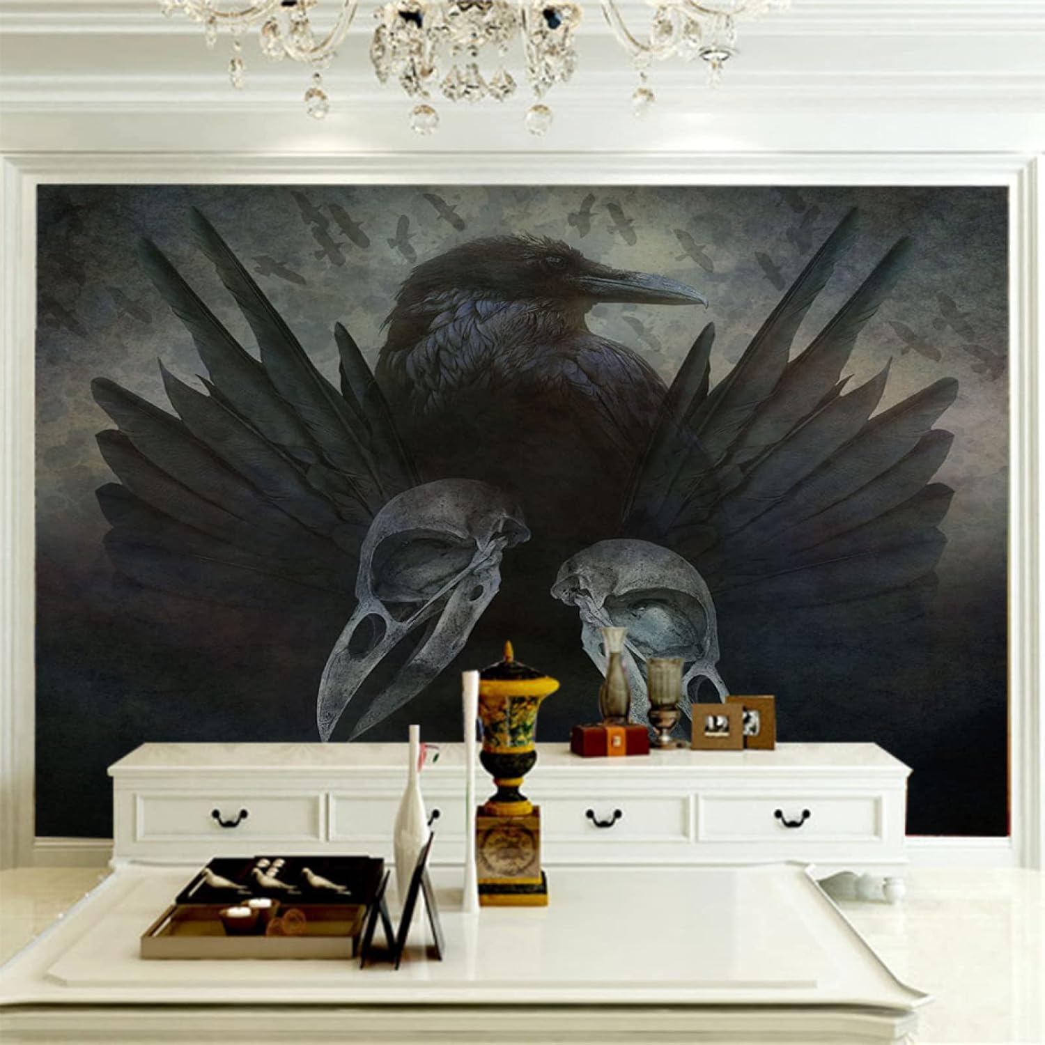 Amazon Wxssln 不織布壁画 カラス 壁紙 おしゃれ リビングルーム キッズルーム ベッドルーム ウォールステッカー 家の装飾 壁画 400x280cm 壁紙