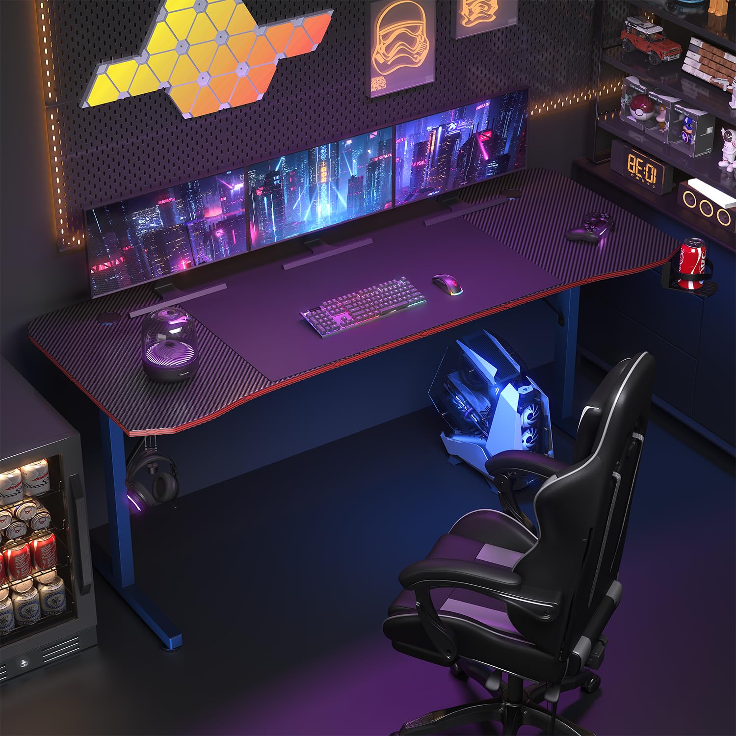 JUMMICO Mesa Gaming 180 × 60 cm, Escritorio Gaming de Fibra de Carbono Ergonómicas