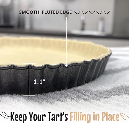 Miniatura 2 de Sartén para tartas de 9 pulgadas con parte inferior extraíble, sartén antiadherente para quiche y tartas, sartén de acero al carbono, parte superior
