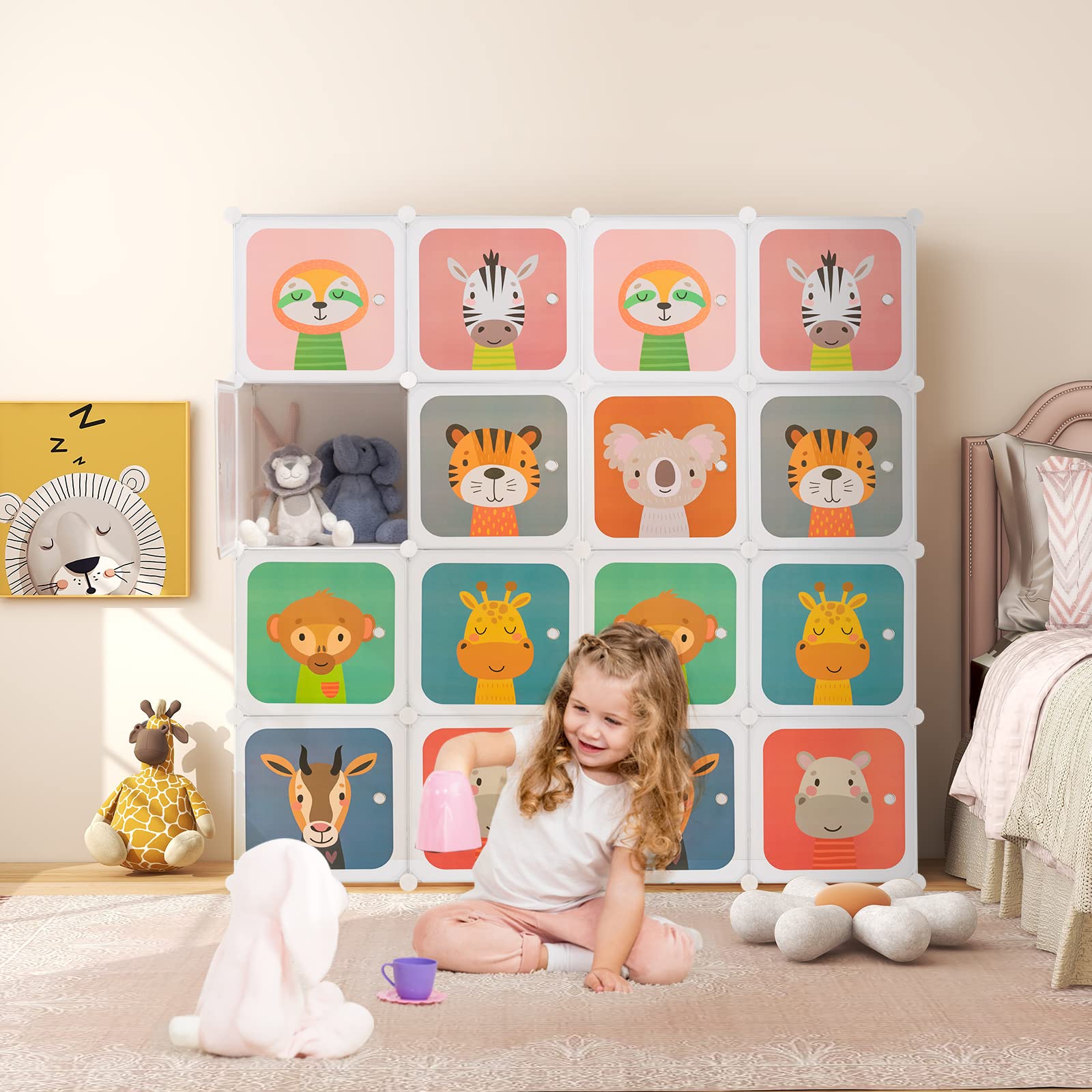 COSTWAY Guardaroba Portatile per Bambini, Armadio Guardaroba Modulare per Bambini con 8 Cubi, per Soggiorno, Camera da Letto, 75 x 35 x 145 cm (Bianco)