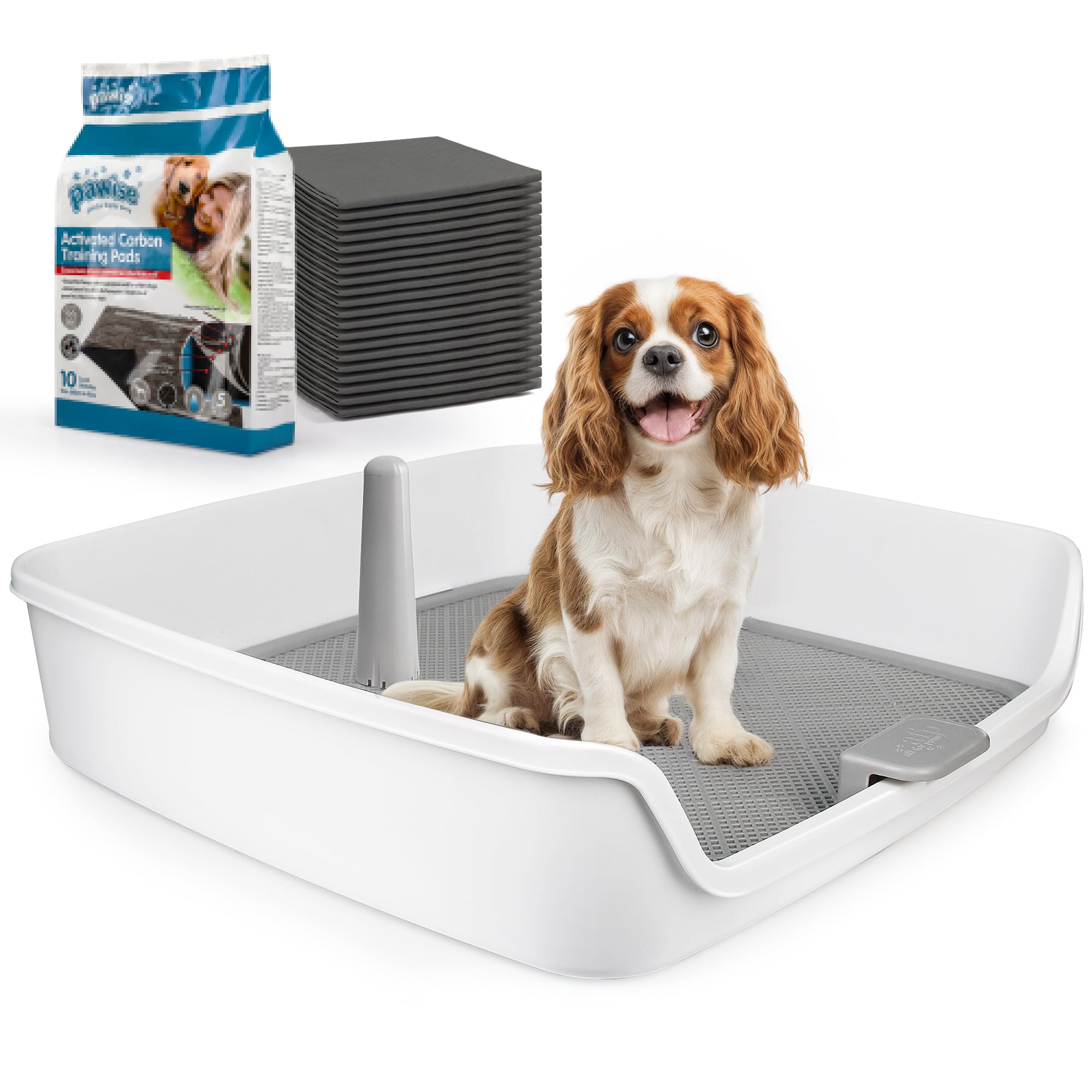 ALL FOR PAWS Dog Pee Pad Holder with Removable Post, 23.6" Indoor Dog Potty Training Tray, Puppy Toilet Litter Box for Small to Medium Sized Dogs