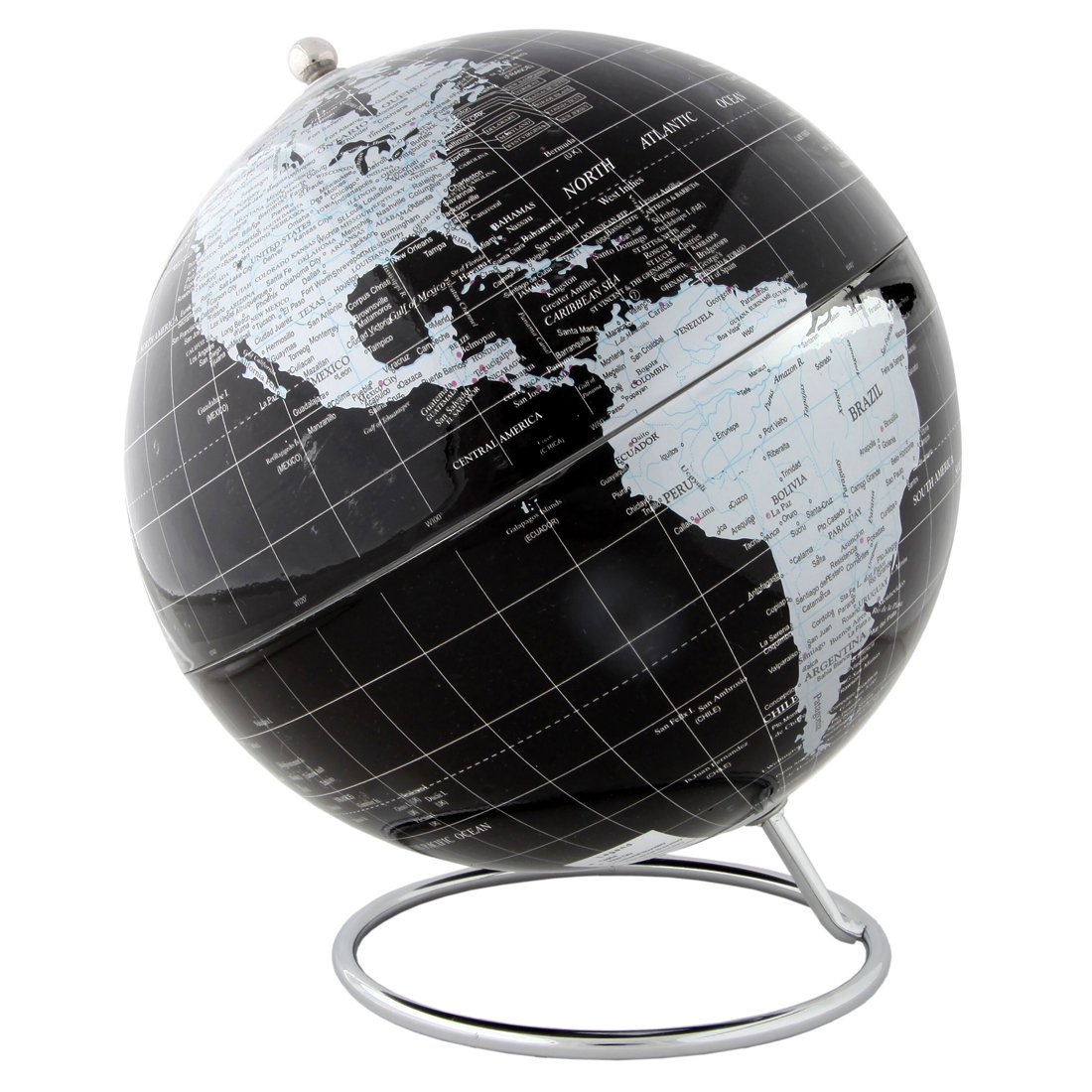 Lily's HomePolitical World Globe with Stainless Steel Axis Base Stand, Stunning and Functional Showpiece for Home or Office Use, Silver and Black (8" Diameter)