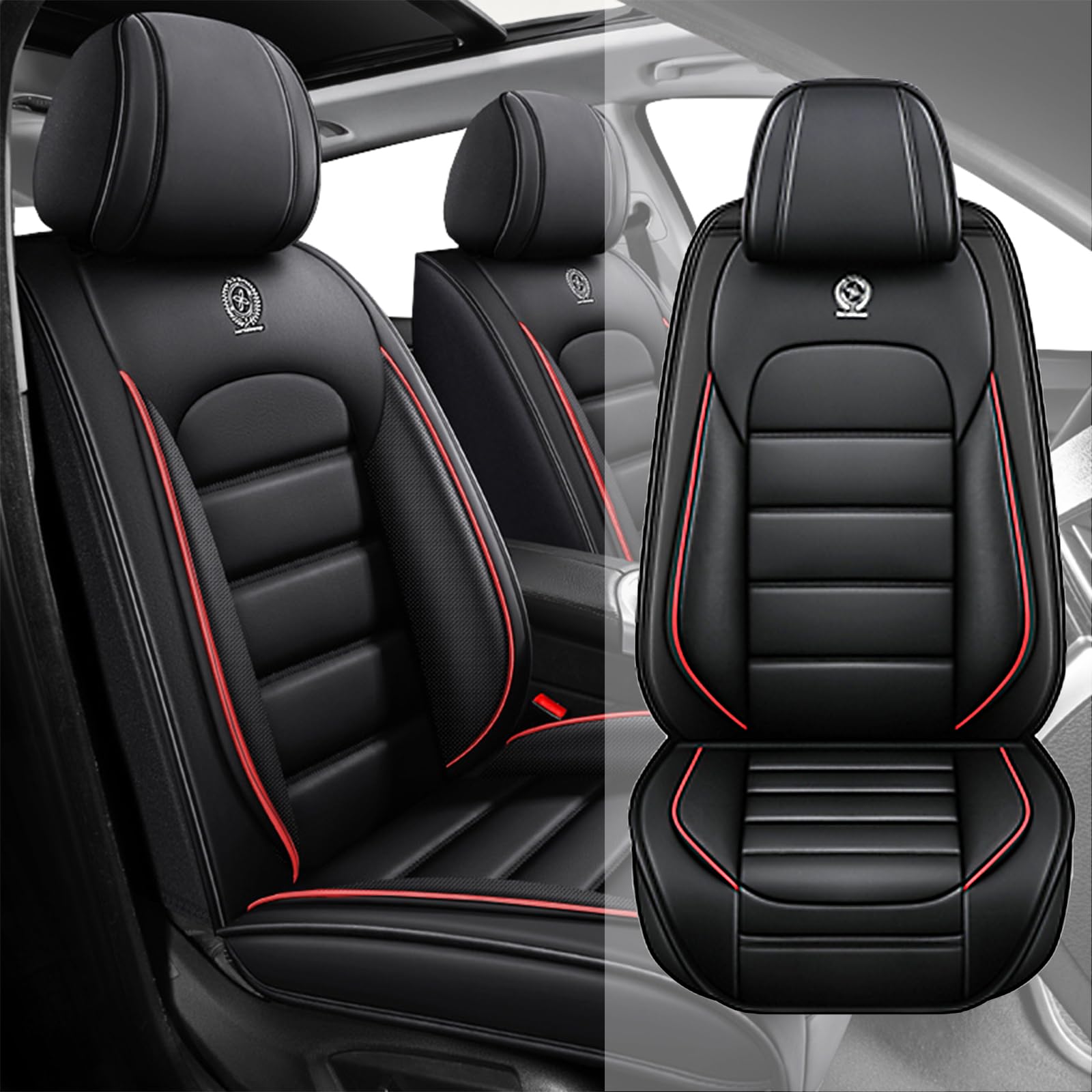 Fit for 95% of Cars SUVs Seat Covers,Car Seat Cover Protector,Waterproof Front Car Seat Covers(Standard-Black&amp;Red)