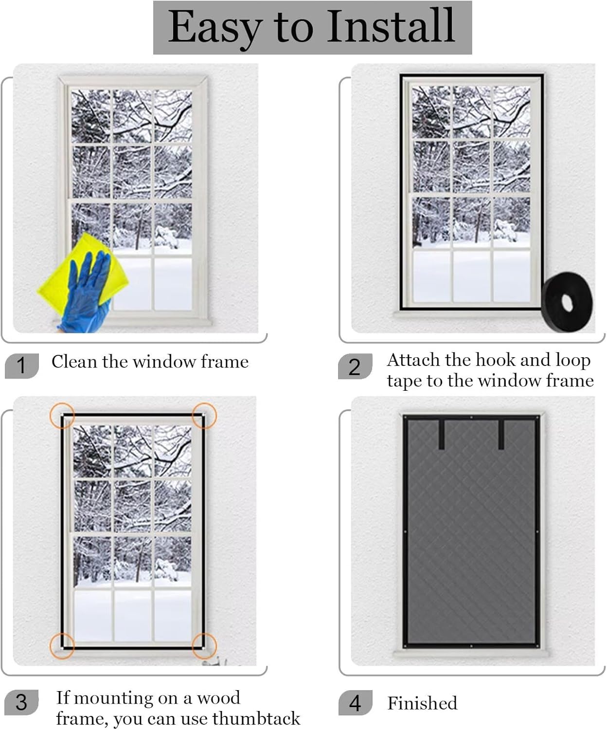 Weatherproofing Window Insulation Kits Window Insulation Kit with Hook and Loop Strap and Thumbtack Cold Protection Keep Warm Thermal Window Film 120x155cm Grey