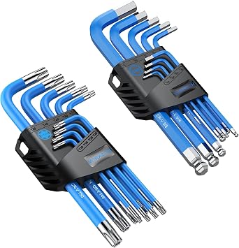 18pcs Star Wrench Key and SAE Hex Keys Set, T10 to T50 and 1/16 to 3/8 inch Torx, Ball and Flat End Wrenches for bike, motorcycle repair