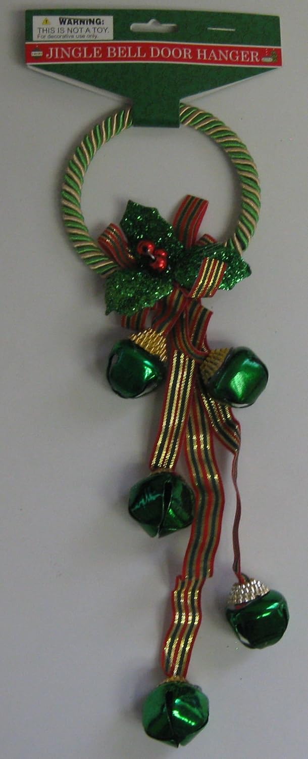 Green Jingle Bell Door Hanger with Bells, Bow & Ribbon