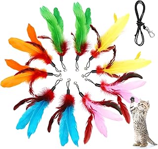 MeoHui 11PCS Cat Toys Wand Refills, Assorted Teaser Refills with Bell for Cat Feather Toys and Cat Teaser Toys, 10PCS Feather Replacements and 1PC Replacement String for Cat Wand