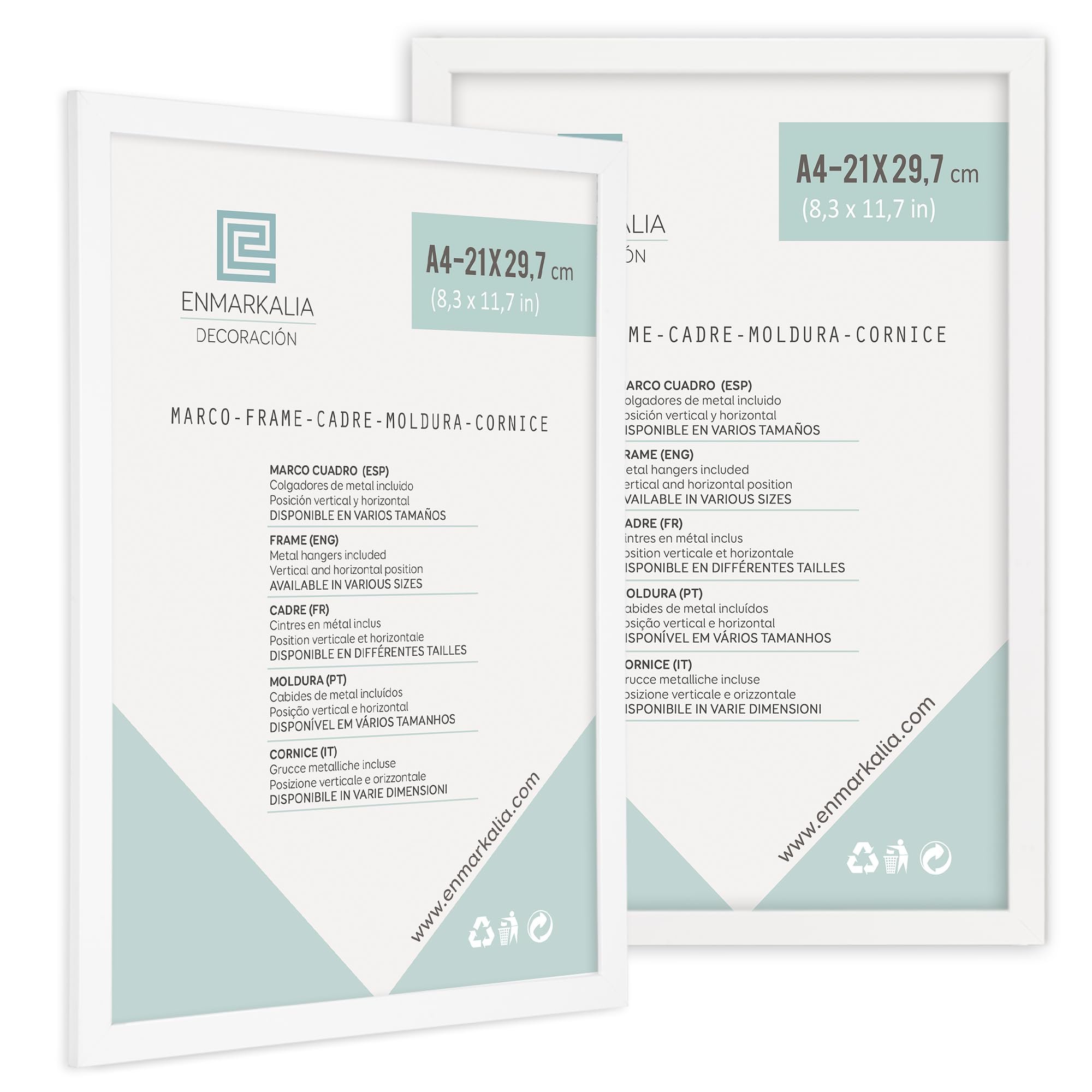 Enmarkalia Set de 2 Marcos A4 (21 x 29,7 cm) color Blanco (moldura de 30x15 mm) X2 Uds.