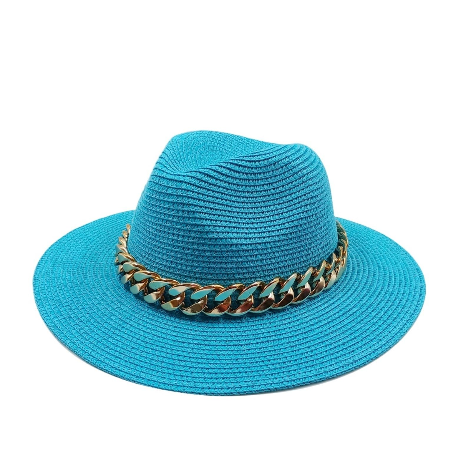 MRKU Sombrero de Paja de Verano con Cadena de Donut - Playa Naranja y Morada para Hombres y Mujeres