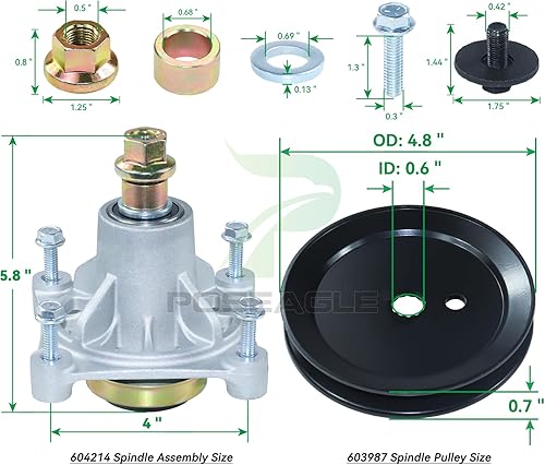 Miniatura 3 de POSEAGLE Paquete de 2 conjuntos de husillo 604214 con polea 603987 793828 12x106 Reemplaza Hustler Raptor husillo de 42 pulgadas para cubiertas de
