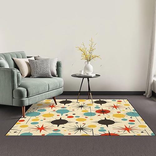 Miniatura 2 de Alfombras bohemias de 32 x 48 pulgadas, de mediados de siglo, años cincuenta, colores retro atómicos, sin costuras, lavable, alfombra de pelo bajo,